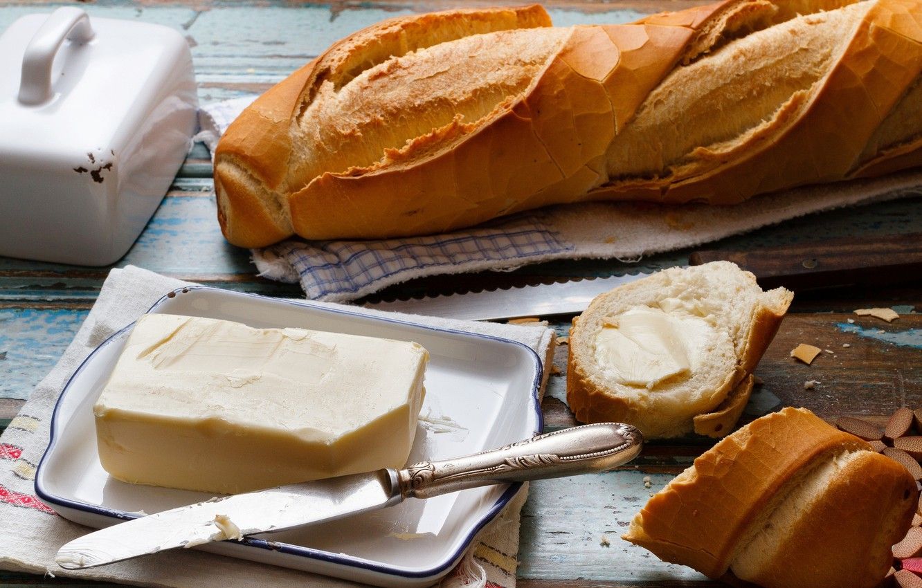 Wallpaper oil, food, Breakfast, bread, knife, baguette, baton image for desktop, section еда