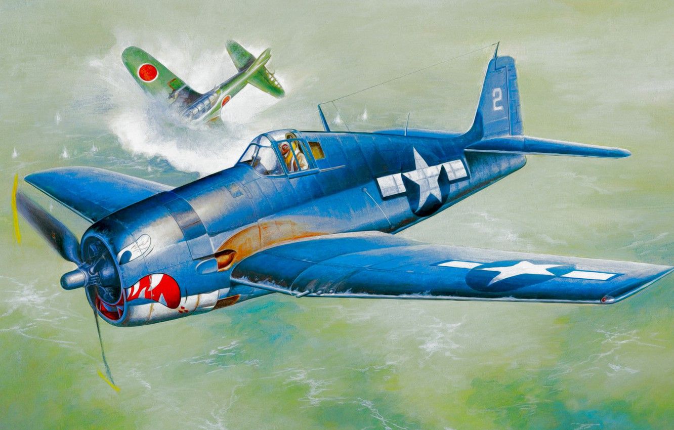 Wallpaper fighter, war, art, airplane, aviation, ww The Grumman F6F Hellcat image for desktop, section авиация