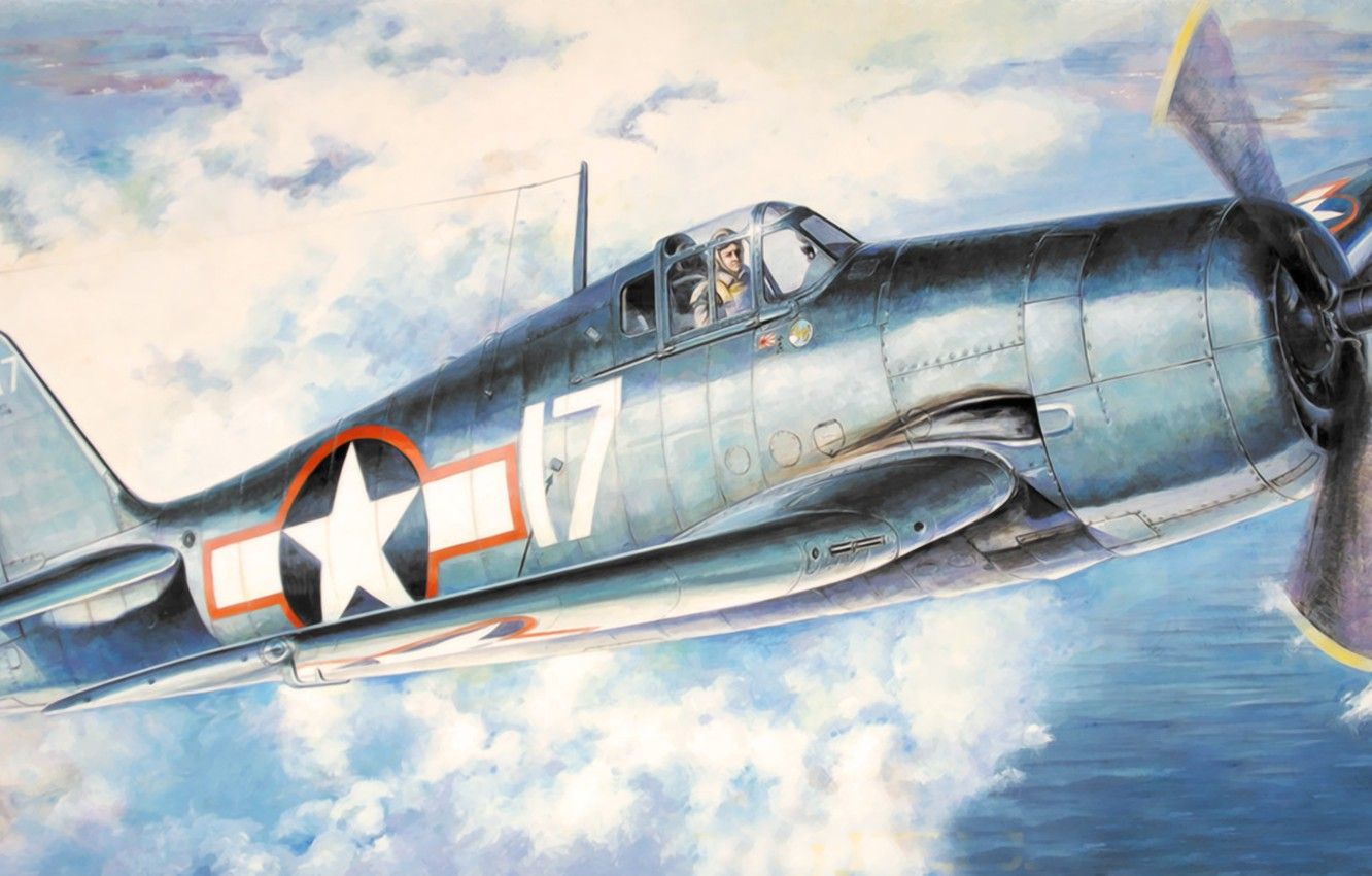 Wallpaper fighter, war, art, airplane, aviation, ww The Grumman F6F Hellcat image for desktop, section авиация