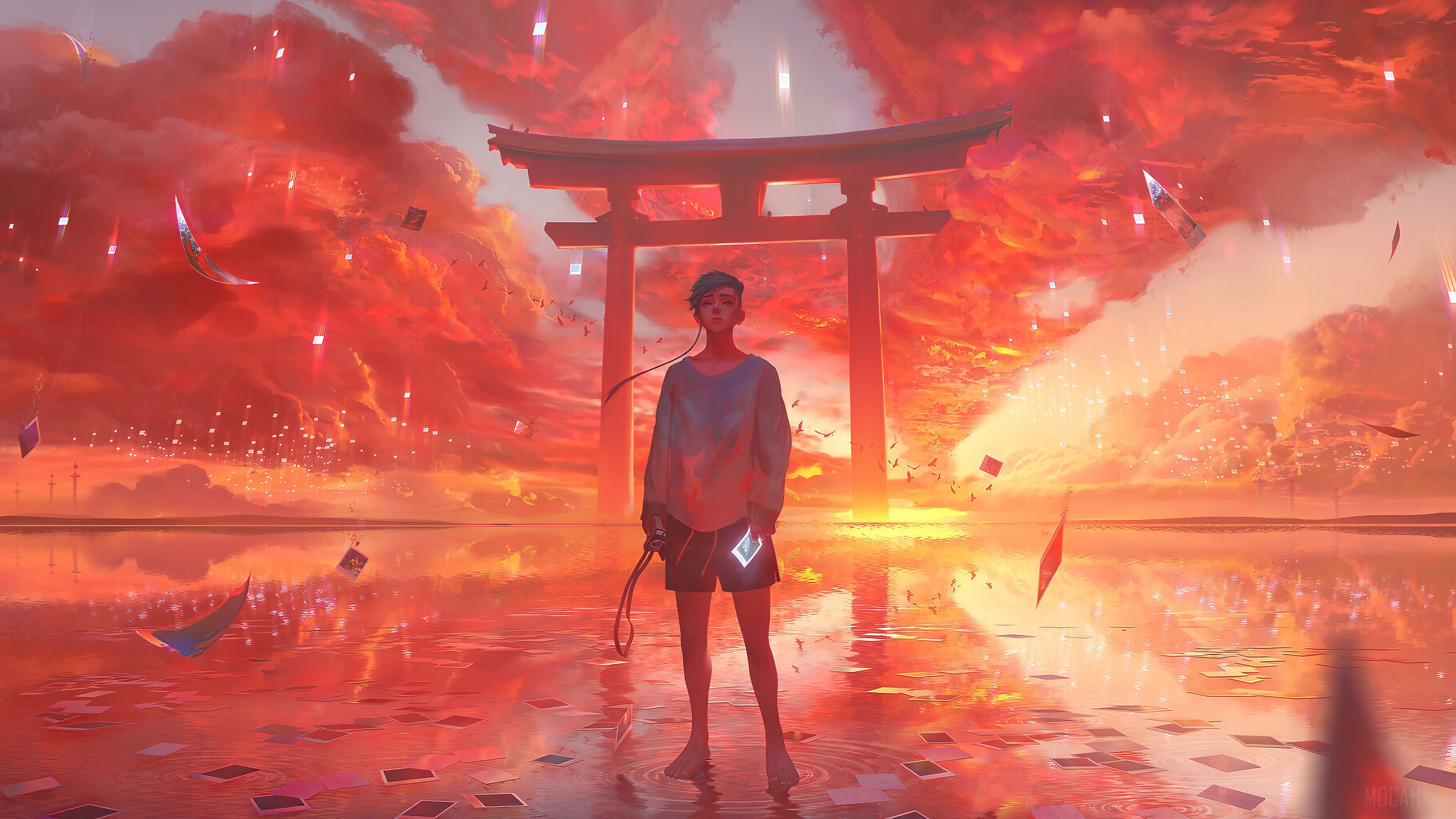 Anime, Boy, Sunset, Gate, Shrine 4k wallpaper. Mocah HD Wallpaper