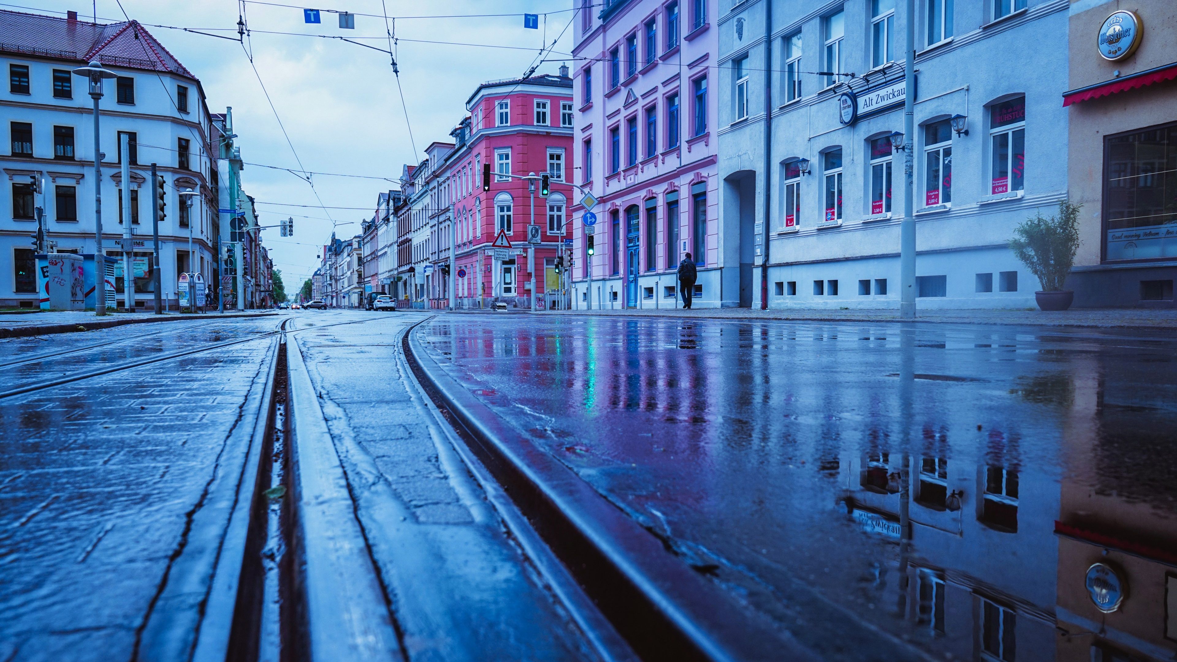 Wallpaper Germany, rainy day, city, street, wet ground 3840x2160 UHD 4K Picture, Image