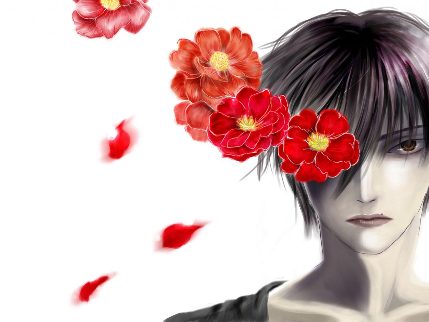 Download wallpaper flowers, art, guy, Camellia, Yuuki Anzai, Line Of The Devil, Devils Line, section shonen in resolution 1400x1050