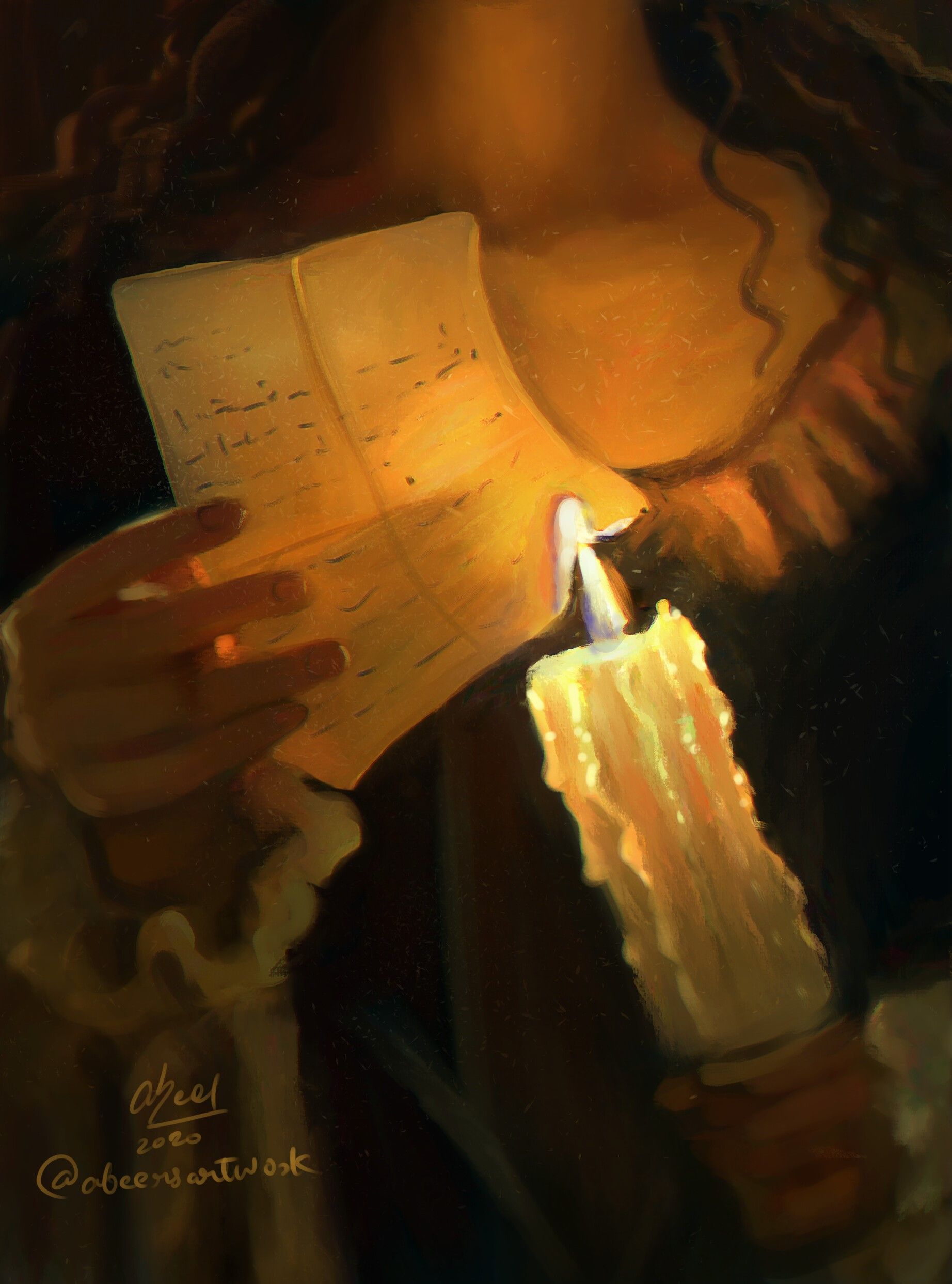 artwork, candle holder, digital painting, digital art, paper, candles, burning, portrait display, women, dress, portrait, fantasy art, Abeer Malik, ArtStation, fire. Mocah HD Wallpaper
