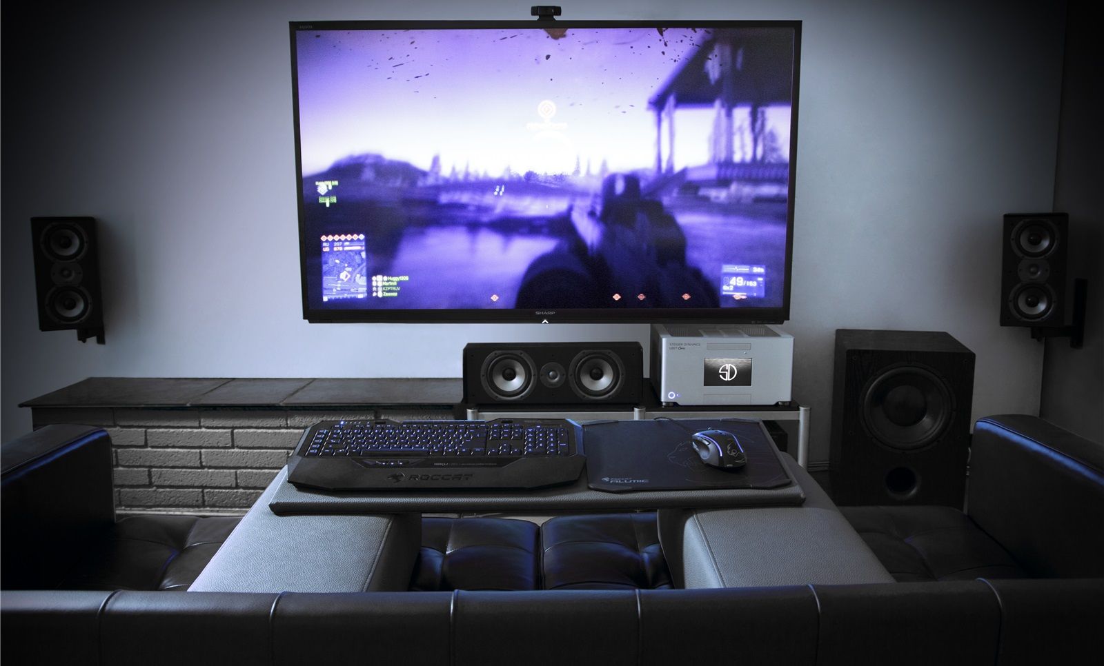 gaming setup wallpaper, electronics, room, technology, audio equipment, electronic device, loudspeaker, display device, personal computer, multimedia, gadget