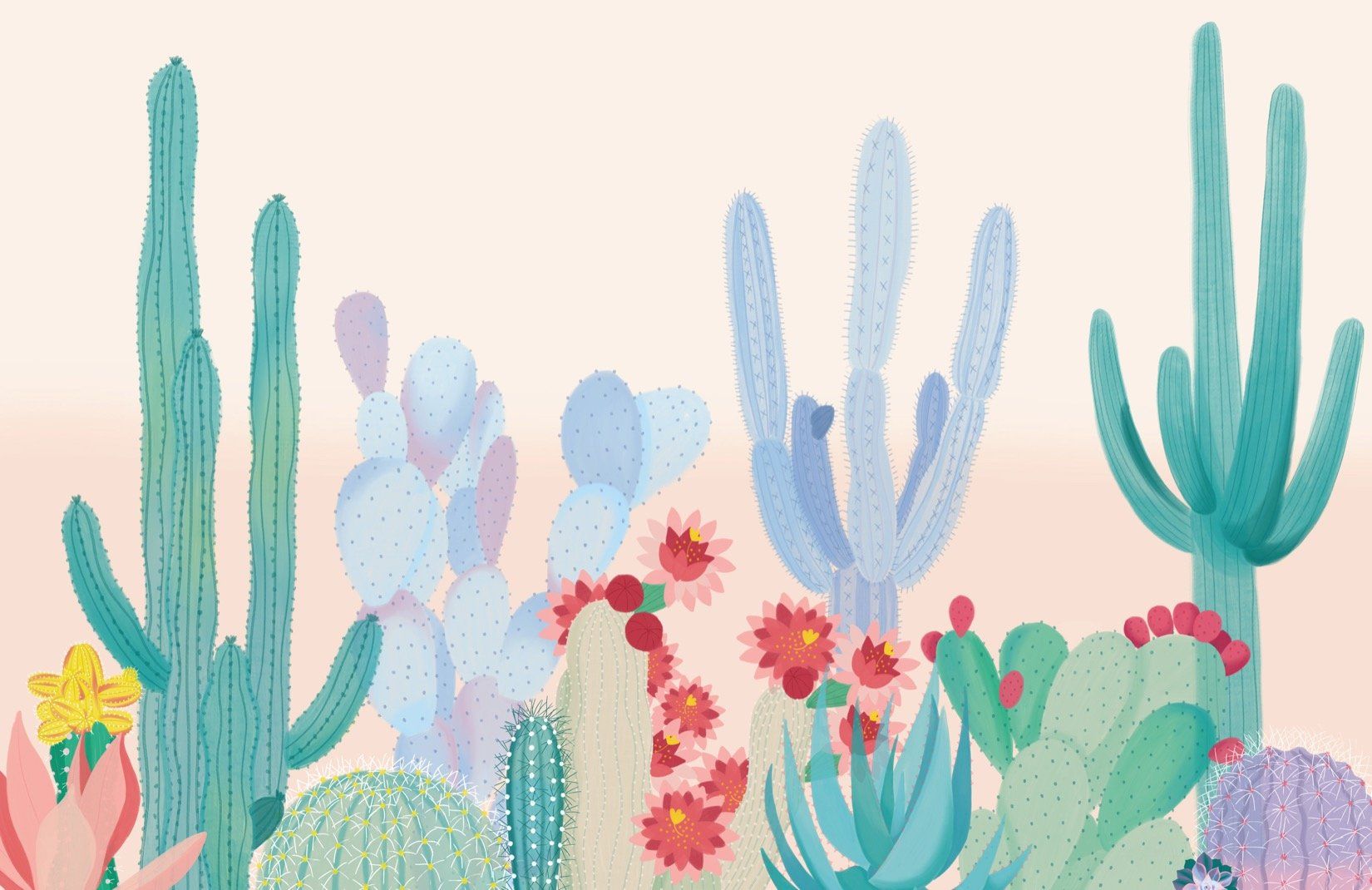 Cute Colorful Cactus Wallpaper Mural