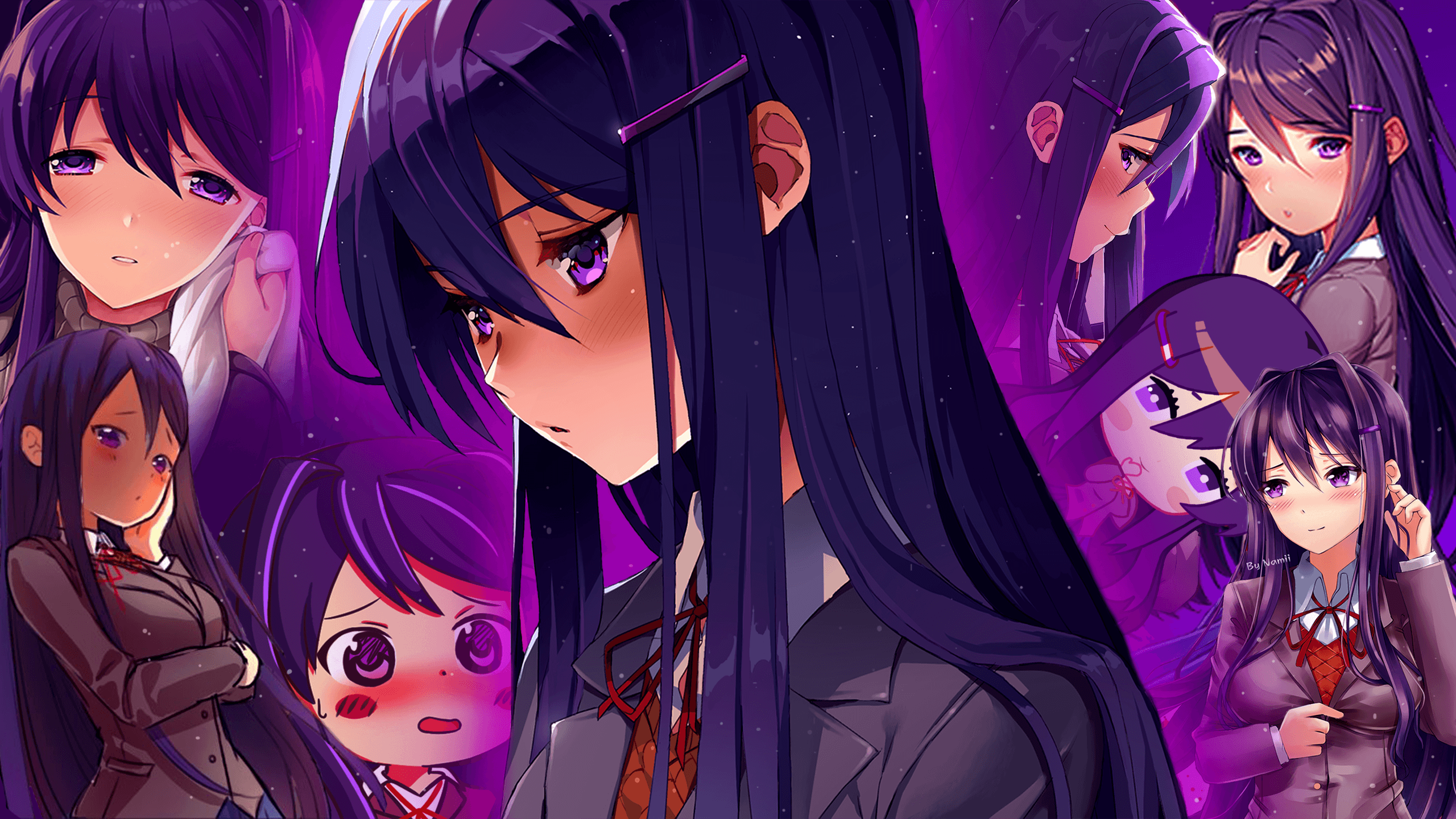 Wallpaper, DDLC, Doki Doki Literature Club, purple hair, Yuri Doki Doki Literature Club, anime girls 2560x1440