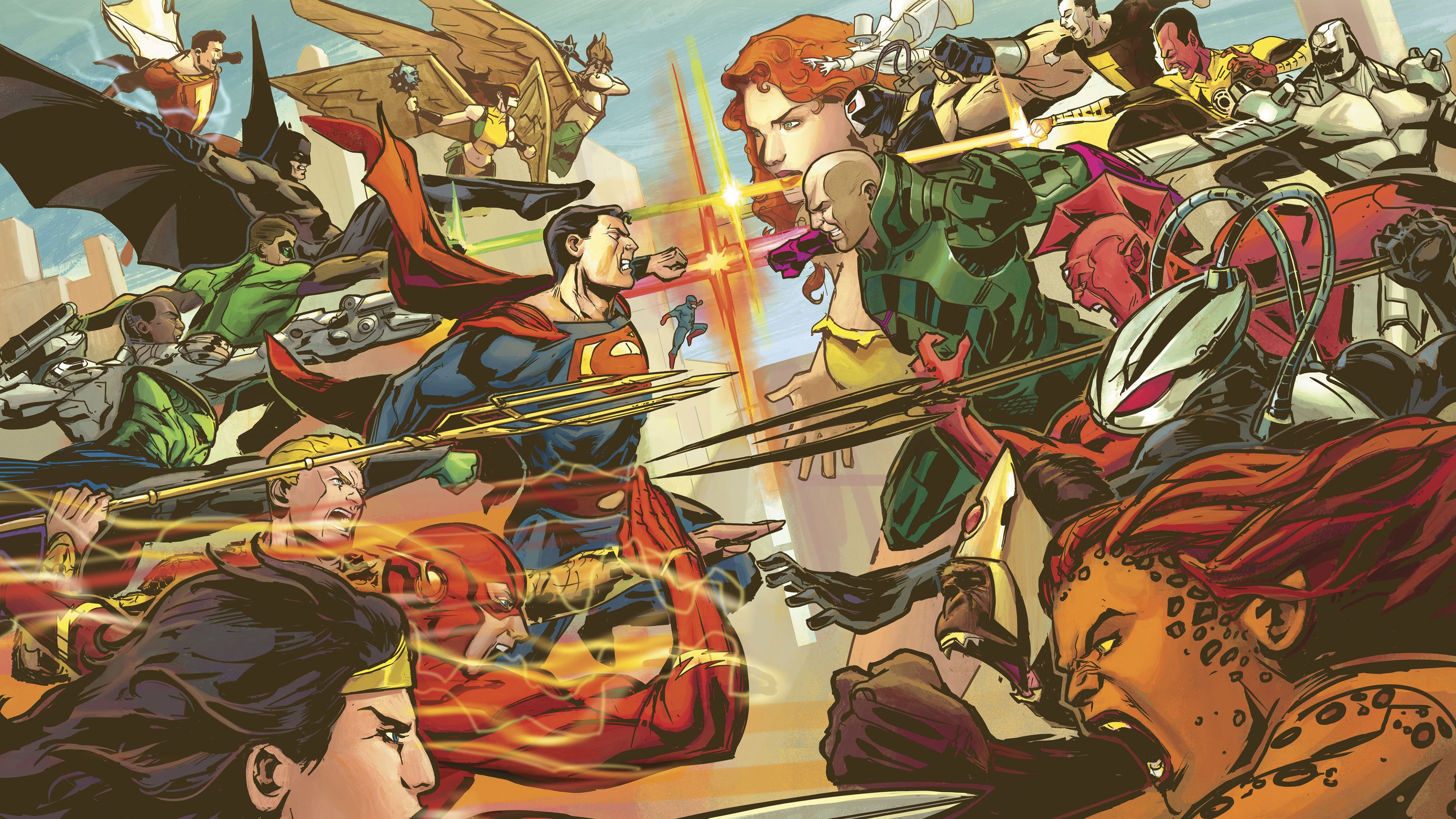 Download 3840x2400 wallpaper justice league, superheroes vs villains, comics, 4k, ultra HD 16: widescreen, 3840x2400 HD image, background, 1627