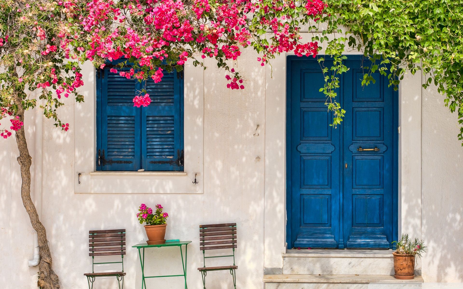 Traditional greek house with flowers in Paros island, Greece Ultra HD Desktop Background Wallpaper for 4K UHD TV, Widescreen & UltraWide Desktop & Laptop, Tablet