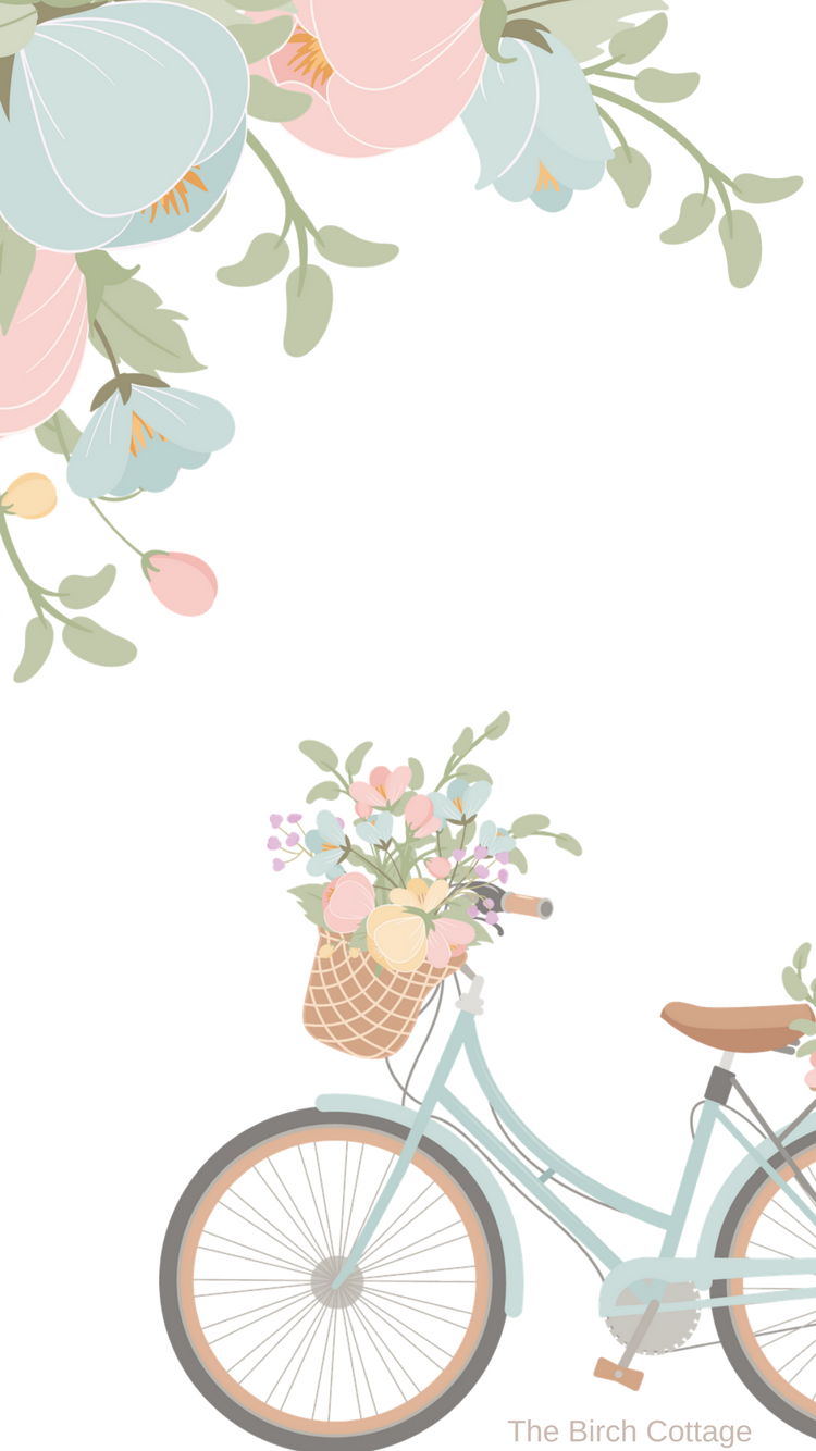iPhone Watercolor Floral and Blue Bicycle Wallpaper by The Birch Cottage Birch Cottage. Bicycle wallpaper, Flower iphone wallpaper, Cute fall wallpaper