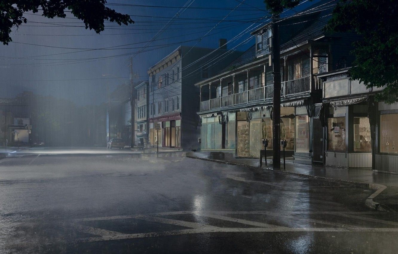 Wallpaper rain, night, street, town image for desktop, section город