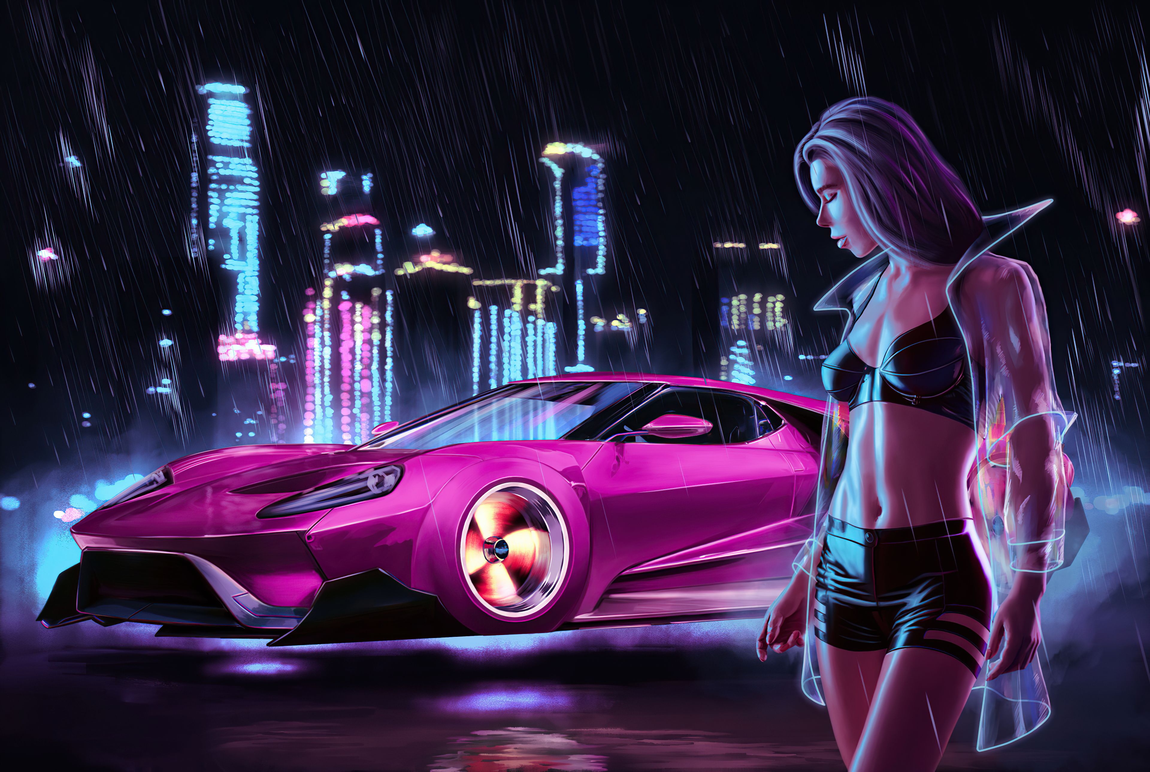 Pink Car Cyberpunk Girl 4k, HD Artist, 4k Wallpaper, Image, Background, Photo and Picture