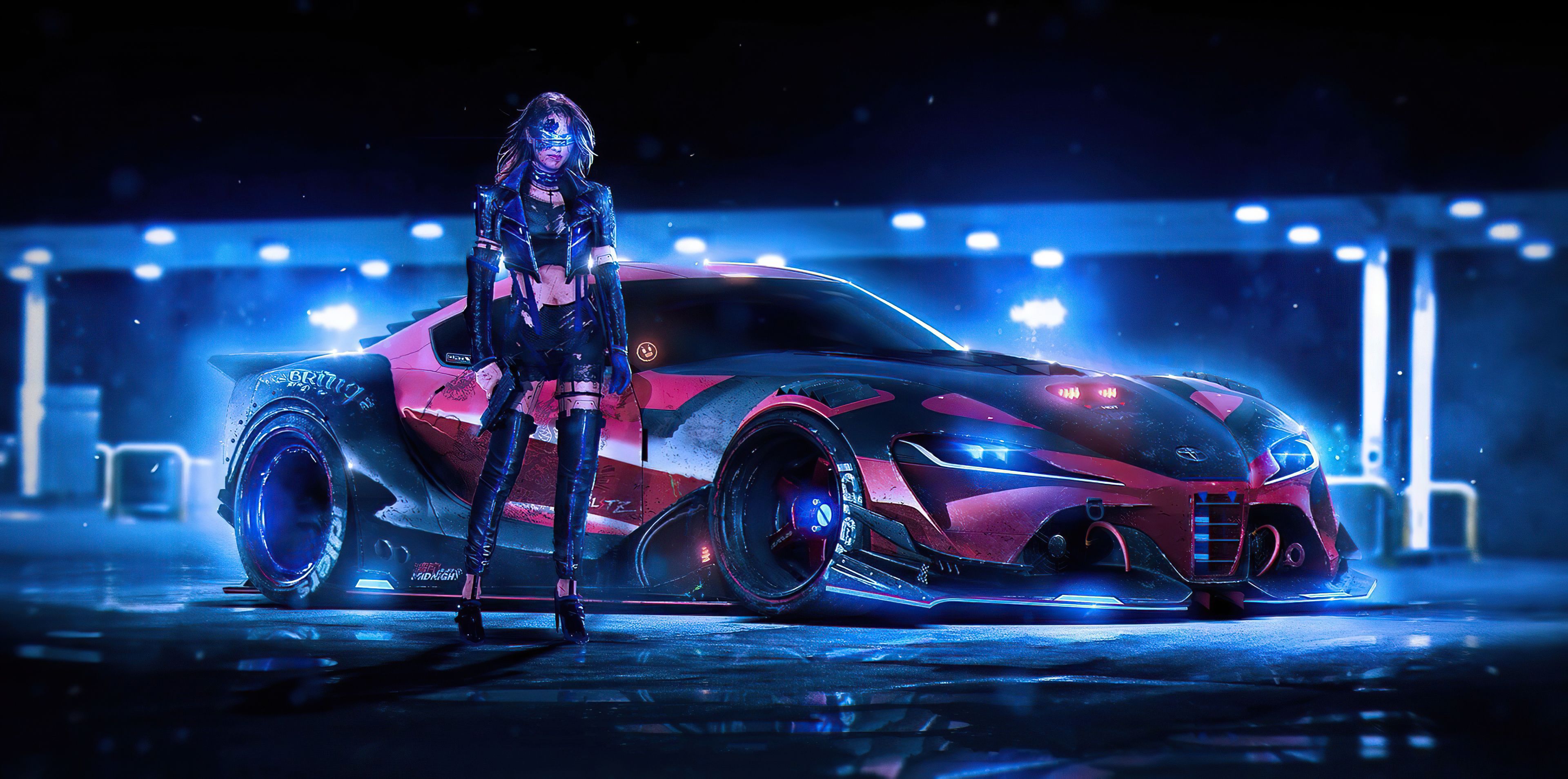 Wallpaper 4k Cyber Girl With Red Car 4k Cyber Girl With Red Car 4k wallpaper