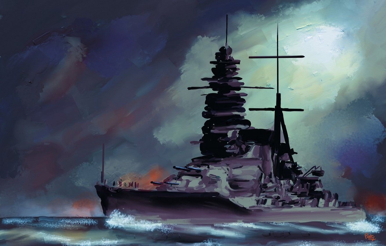 Wallpaper sea, the sky, painting, battleship, Japanese, fleet, Imperial, Mutsu image for desktop, section живопись