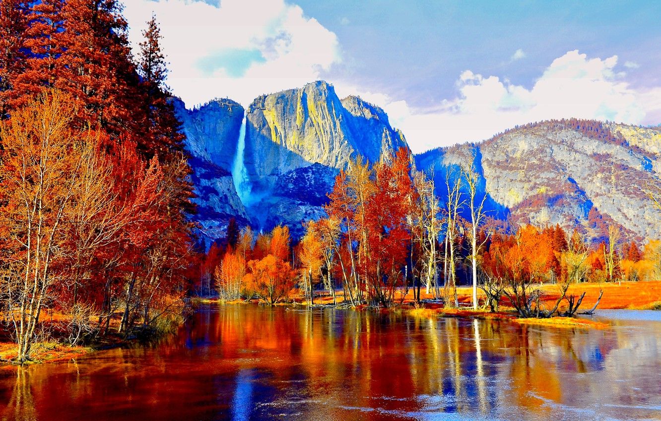 Wallpaper autumn, forest, trees, mountains, river, CA, USA, Yosemite National Park image for desktop, section природа