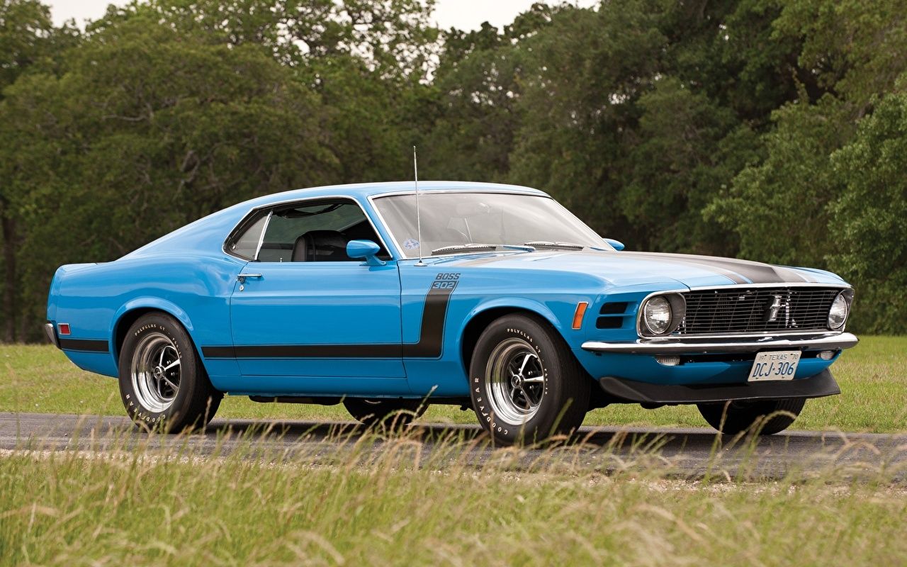 Wallpaper Ford Mustang Boss 302 1970 Blue auto