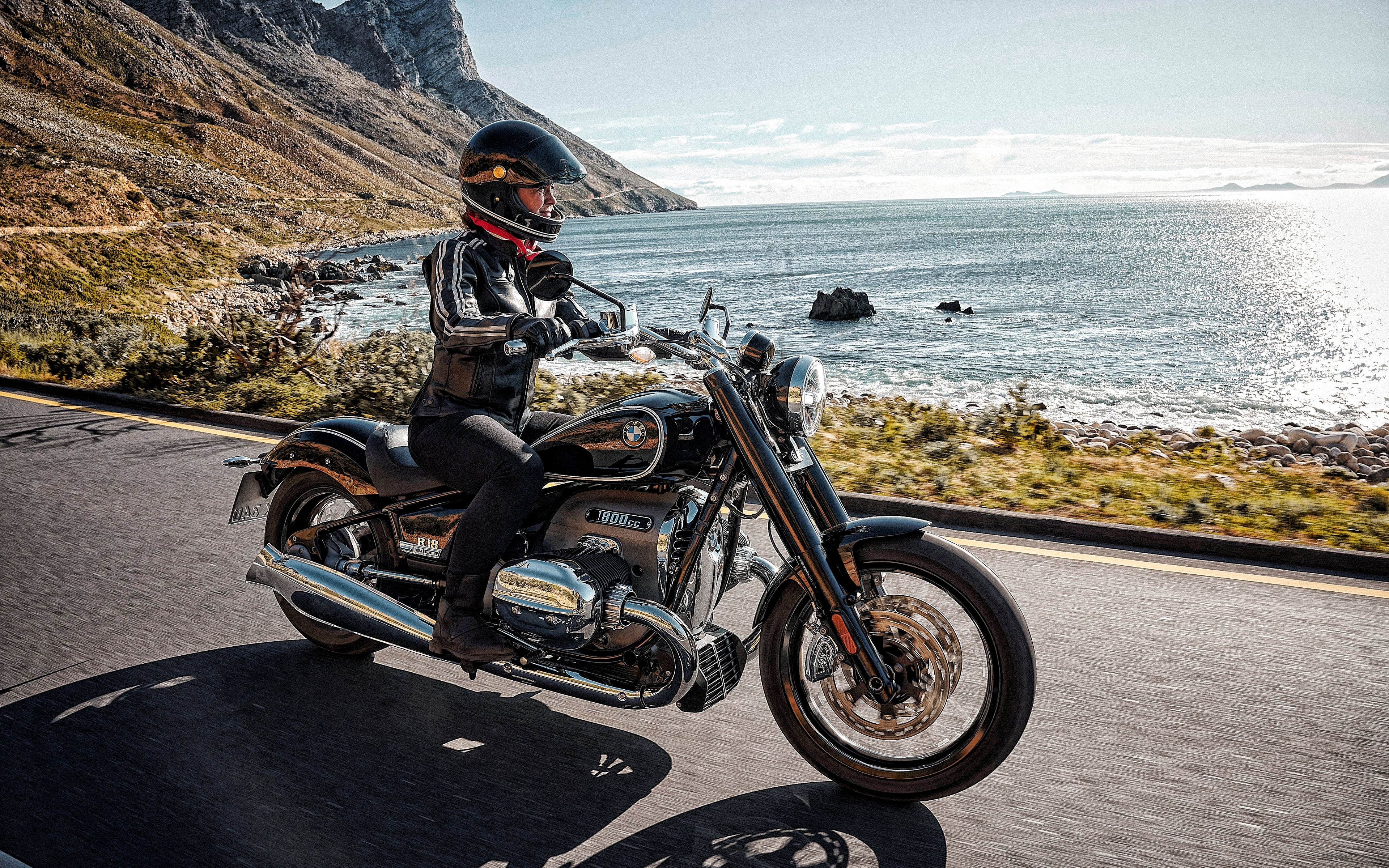 Download wallpaper 2021, BMW R18, cruiser, black motorcycle, new black R18, exterior, german motorcycles, new heavyweight cruiser, BMW for desktop with resolution 3840x2400. High Quality HD picture wallpaper