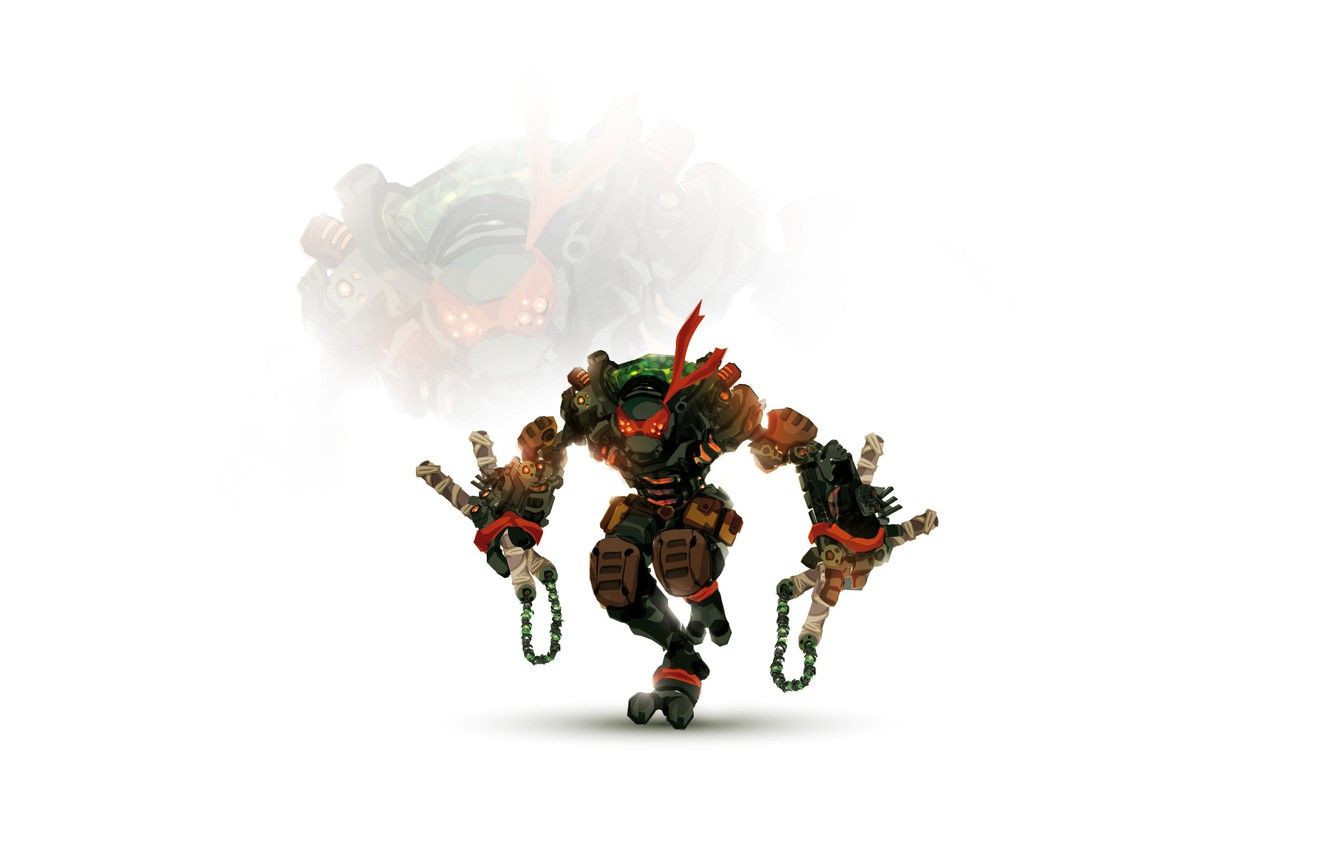 Wallpaper robot, minimalism, white background, cyborg, TMNT, Mike, teenage mutant ninja turtles, nunchuck, gears heroes image for desktop, section минимализм