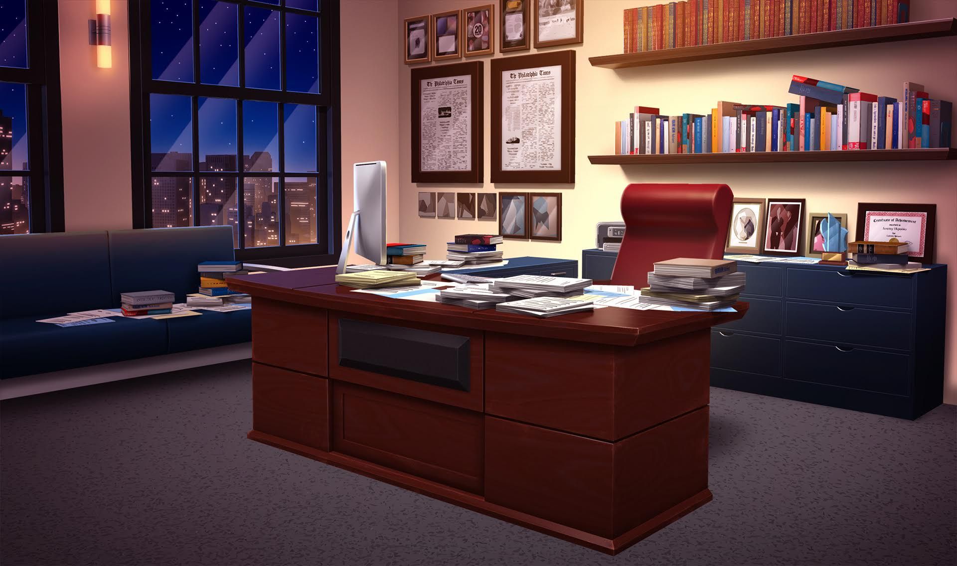 INT. PHILADELPHIA TIMES OFFICE. Living room background, Anime background, Anime background wallpaper