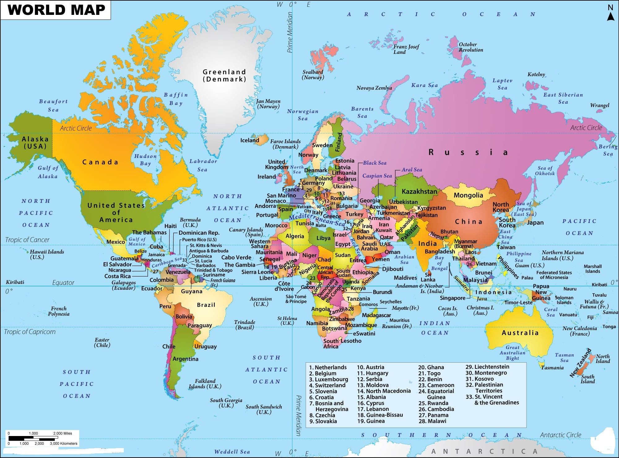 World Map With Countries. World Continents Map