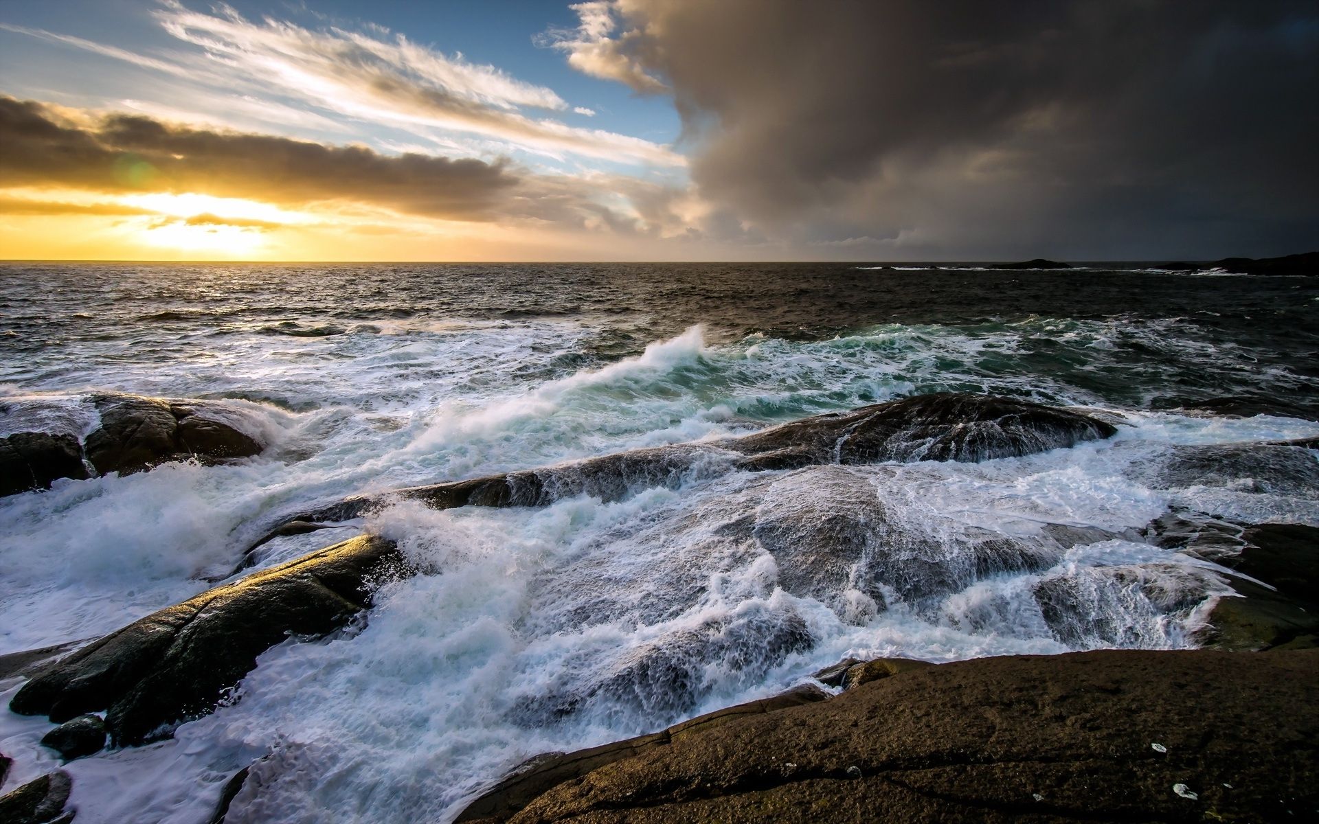 Wild Ocean Foam Rocks Sunset wallpaper. Wild Ocean Foam Rocks Sunset