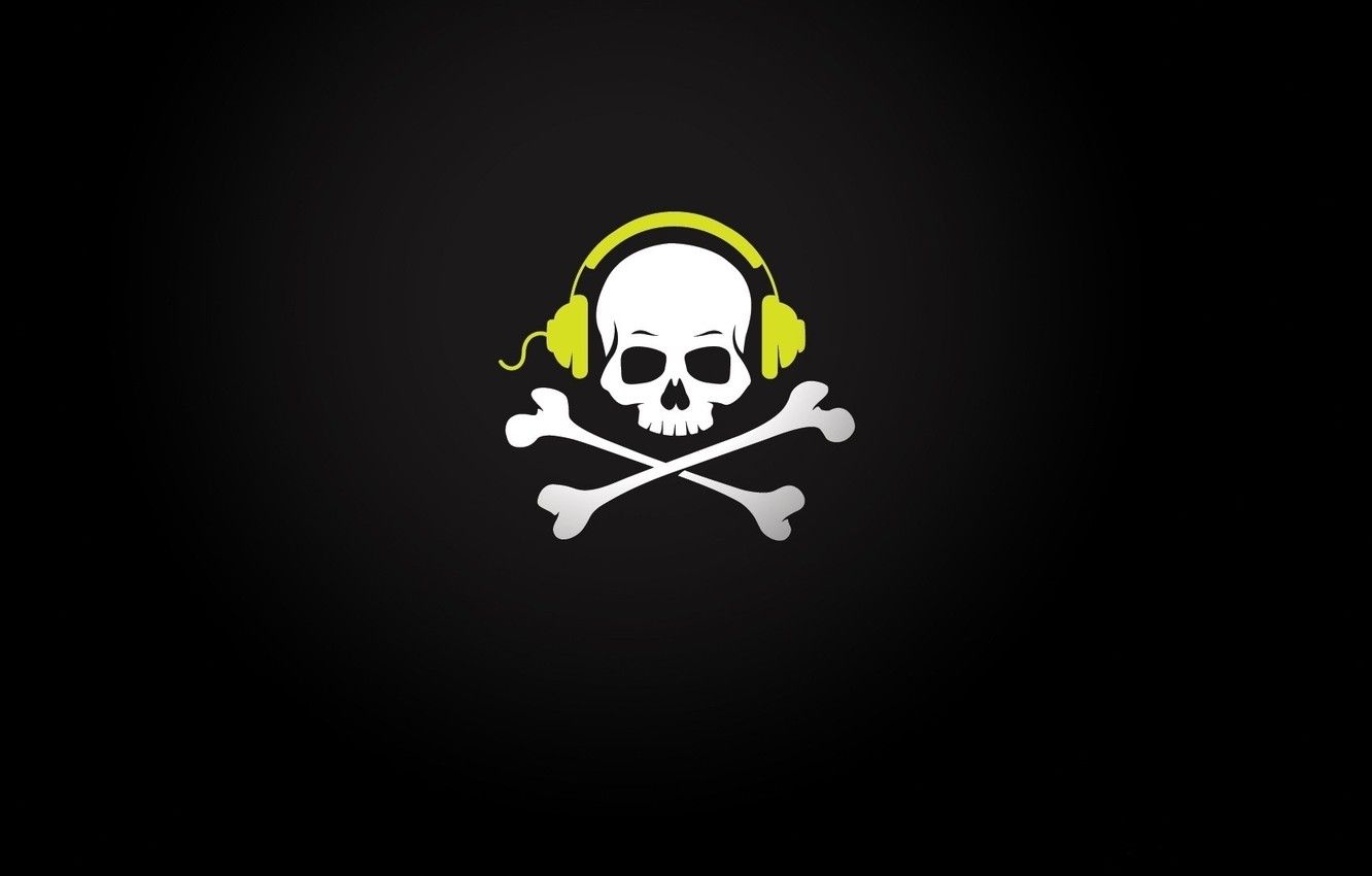 Wallpaper skull, music, headphones, bones, wire, sake, pirate image for desktop, section минимализм