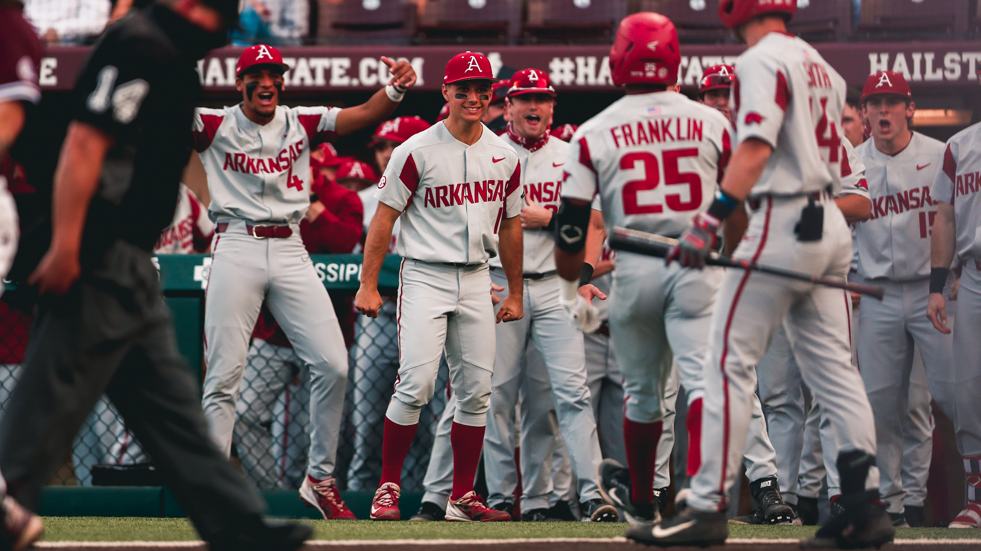 Franklin Goes Yard Twice as Razorbacks Dominate Bulldogs