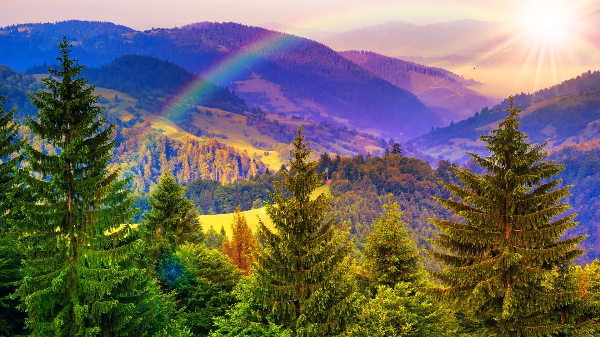 Rainbow over Mountains HD Wallpaper