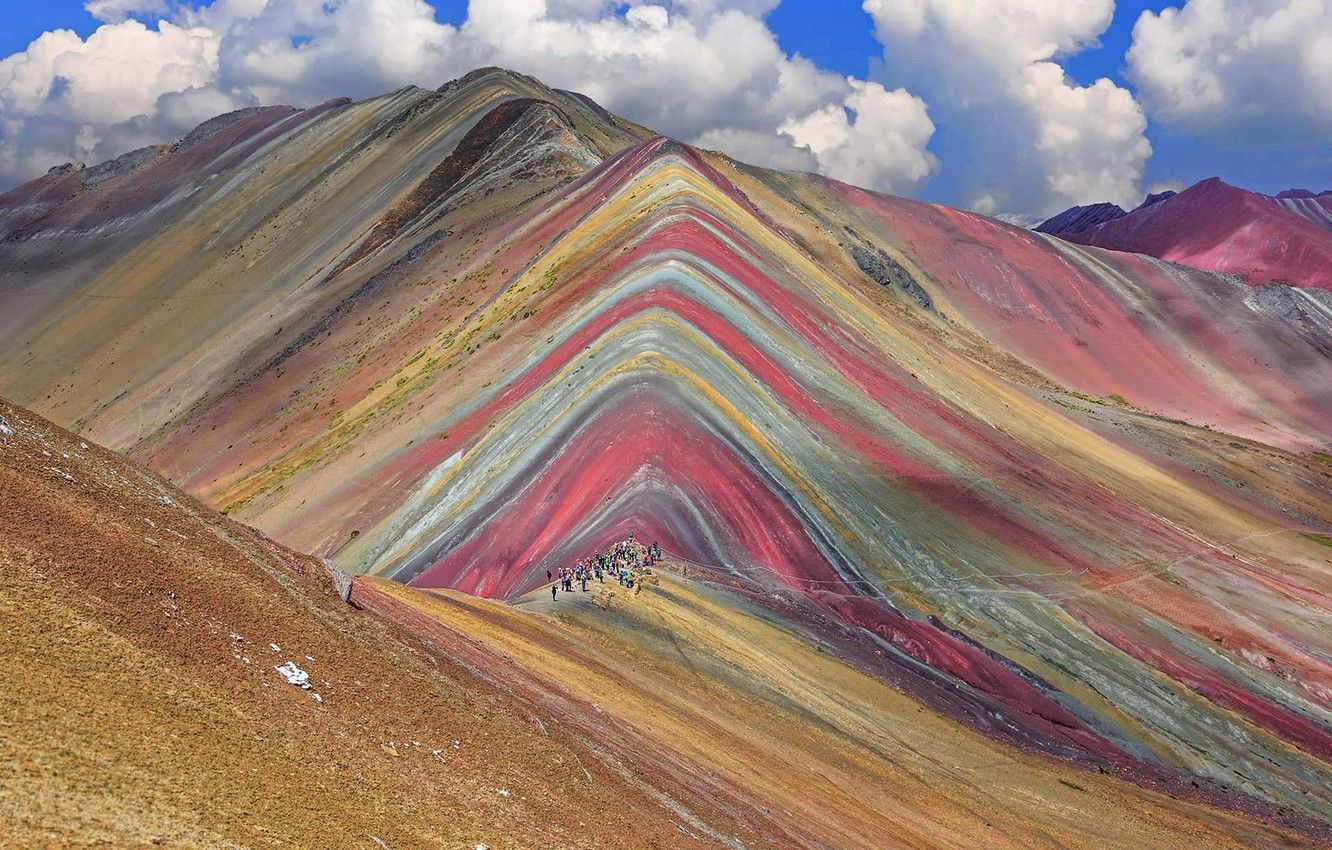 Wallpaper Peru, tourists, Rainbow mountain, Vinichenko, Montaña de Colores image for desktop, section пейзажи