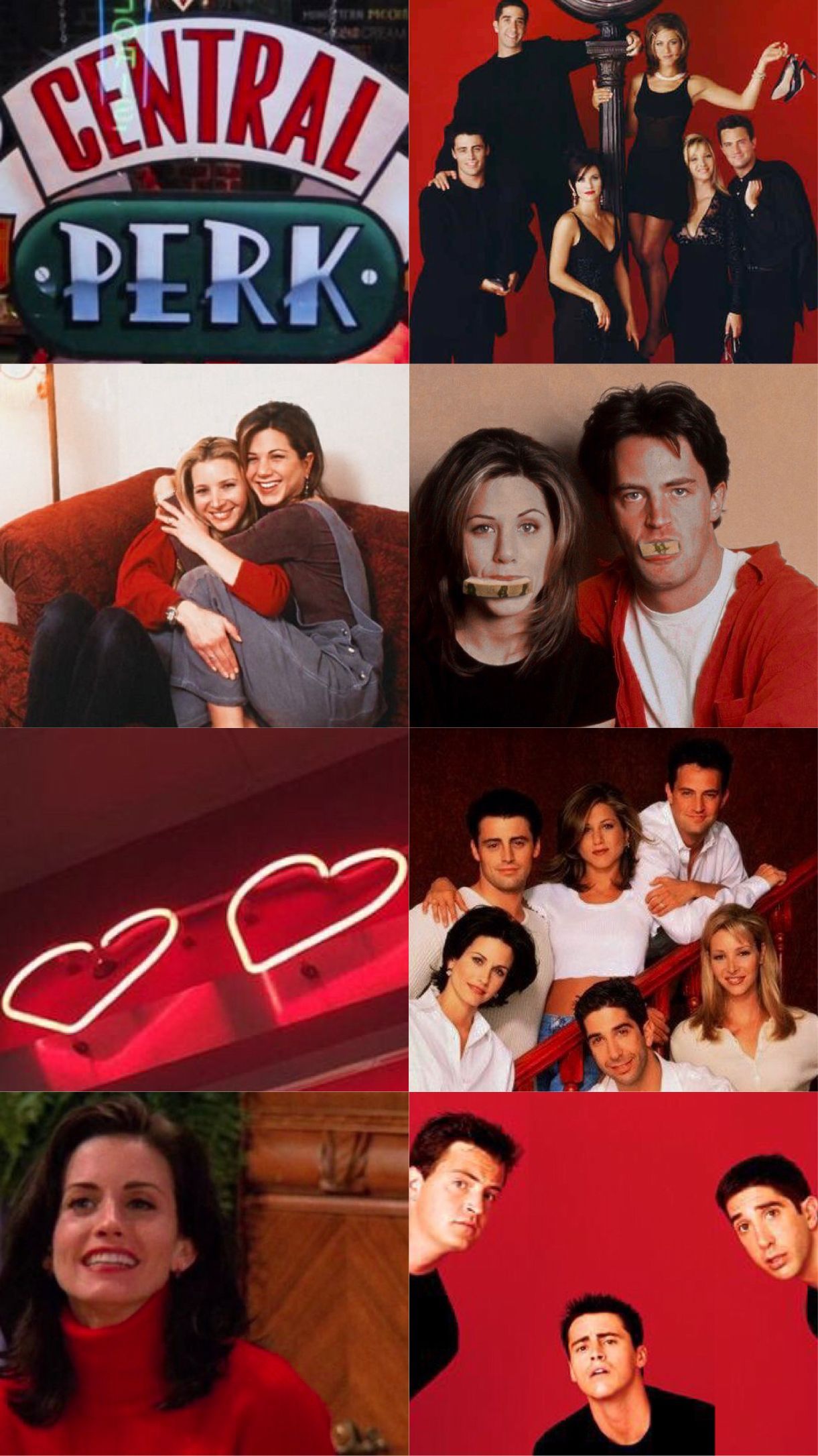 Wallpaper, friends, red, série, show, tv, vermelho, monica, ross, joey, chandley, rachel, phoebe, central perk. Friends wallpaper, Friends tv, Friends tv show