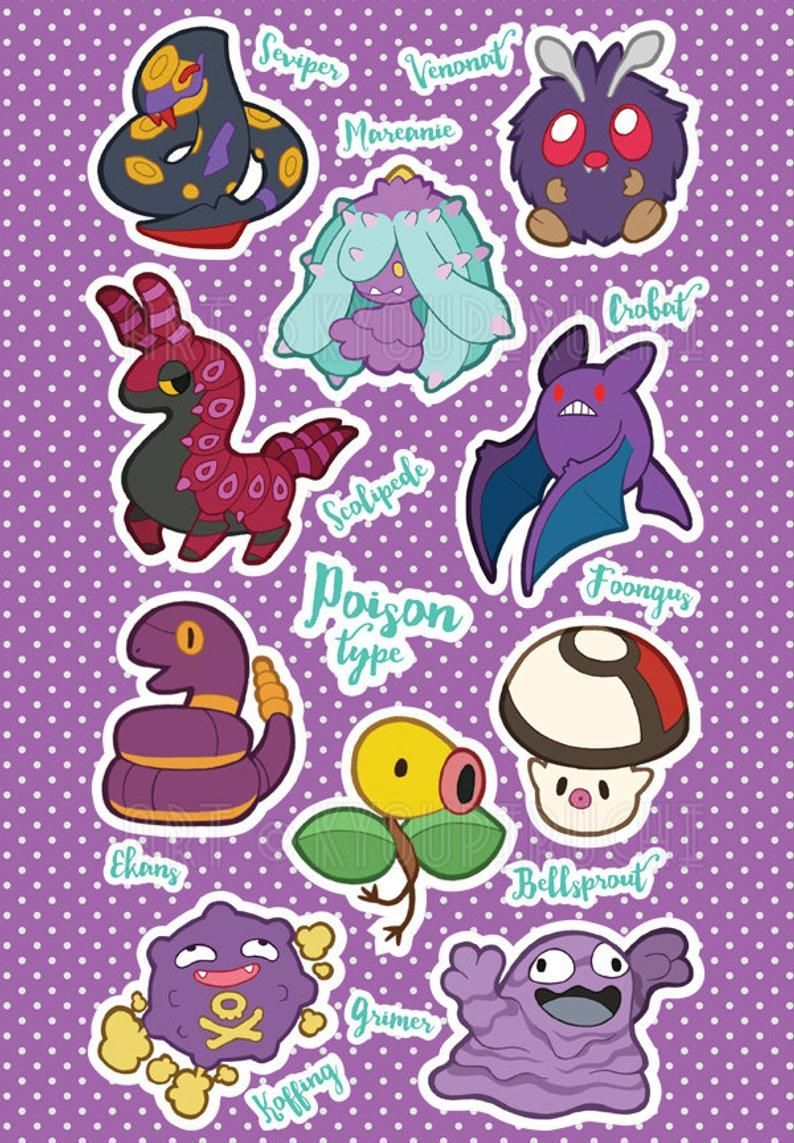 Poison Type Pokemon Sticker Sheet Type Series. Pokemon stickers, Pokemon, Cute pokemon wallpaper