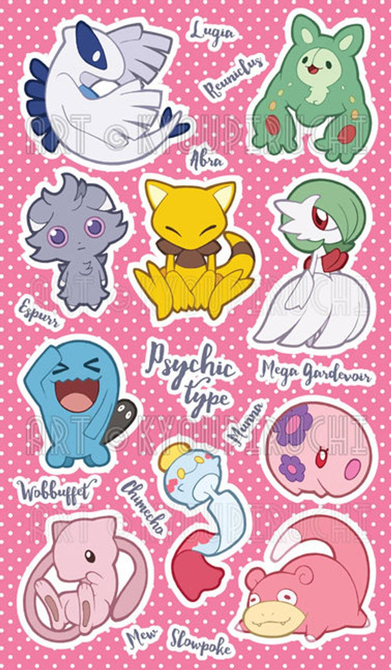 Psychic Type Pokemon Sticker Sheet Type Series. Pokemon stickers, Type pokemon, Dark type pokemon
