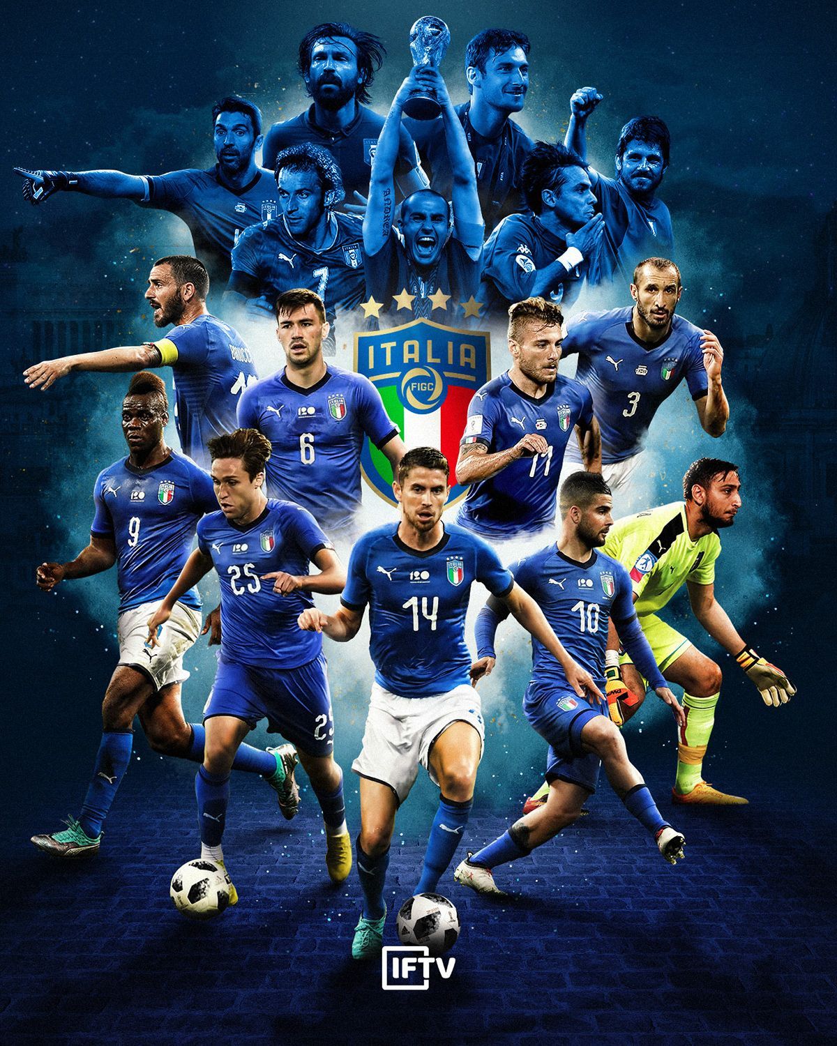 Azzurri & Serie A 2018 2019 Posters For IFTV. Italy Soccer, Football Poster, Italy National Football Team