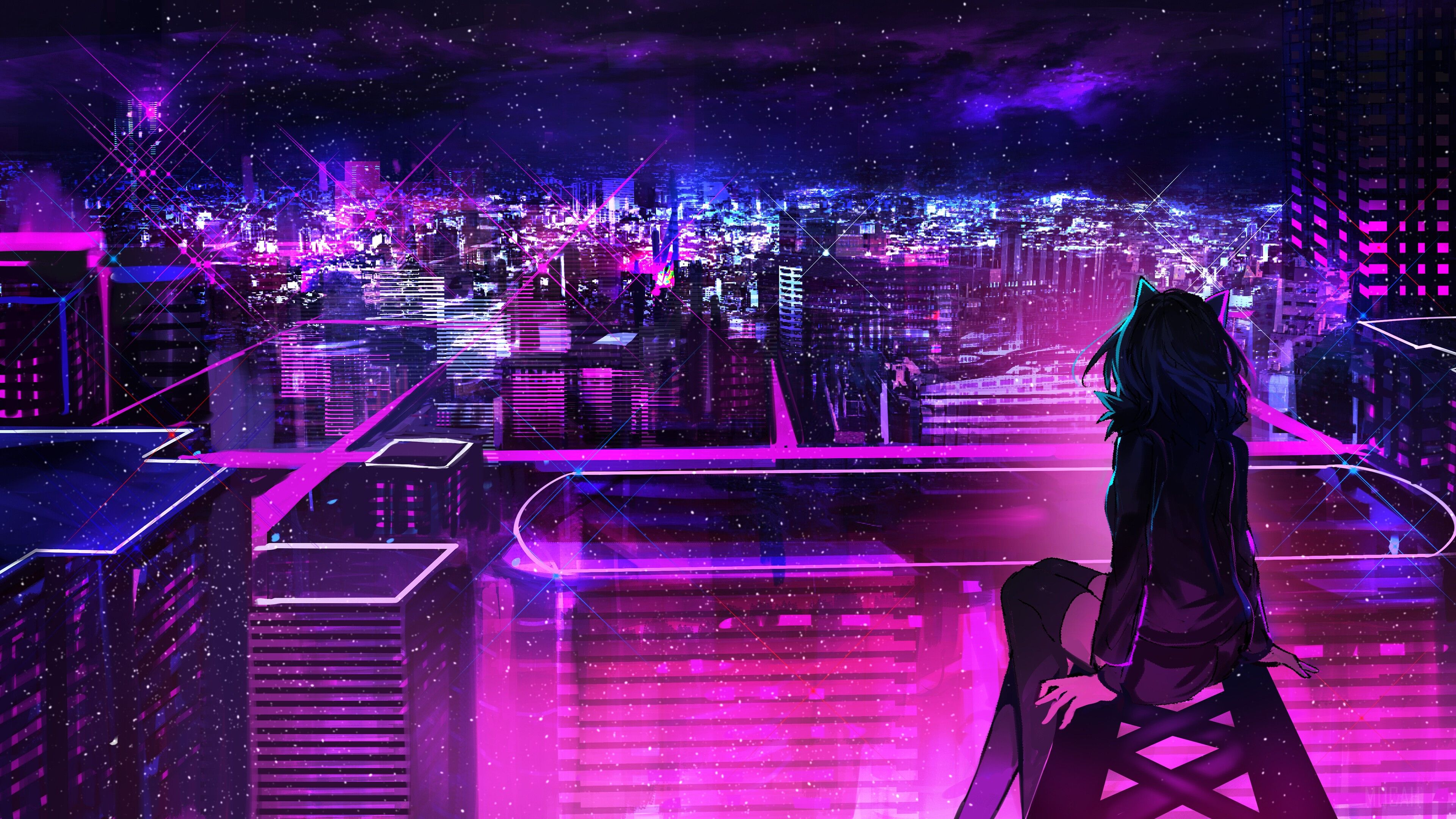 Night, City, Anime, Scenery, Buildings 4k wallpaper HD Wallpaper