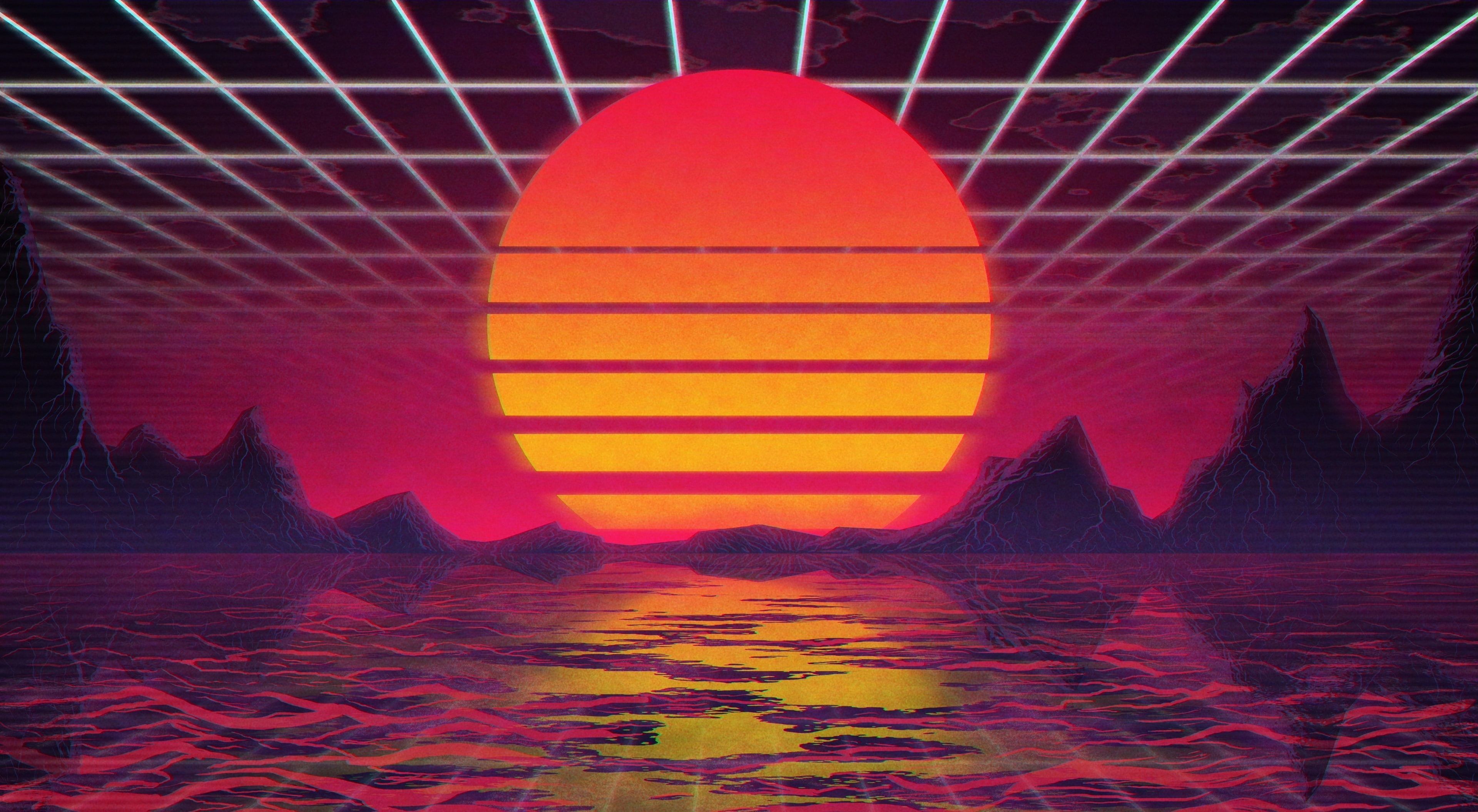 The sun, Music, Star, Background, 80s wallpaper, Neon, VHS, 80's, Synth. Vaporwave wallpaper, Polygon art, Wallpaper