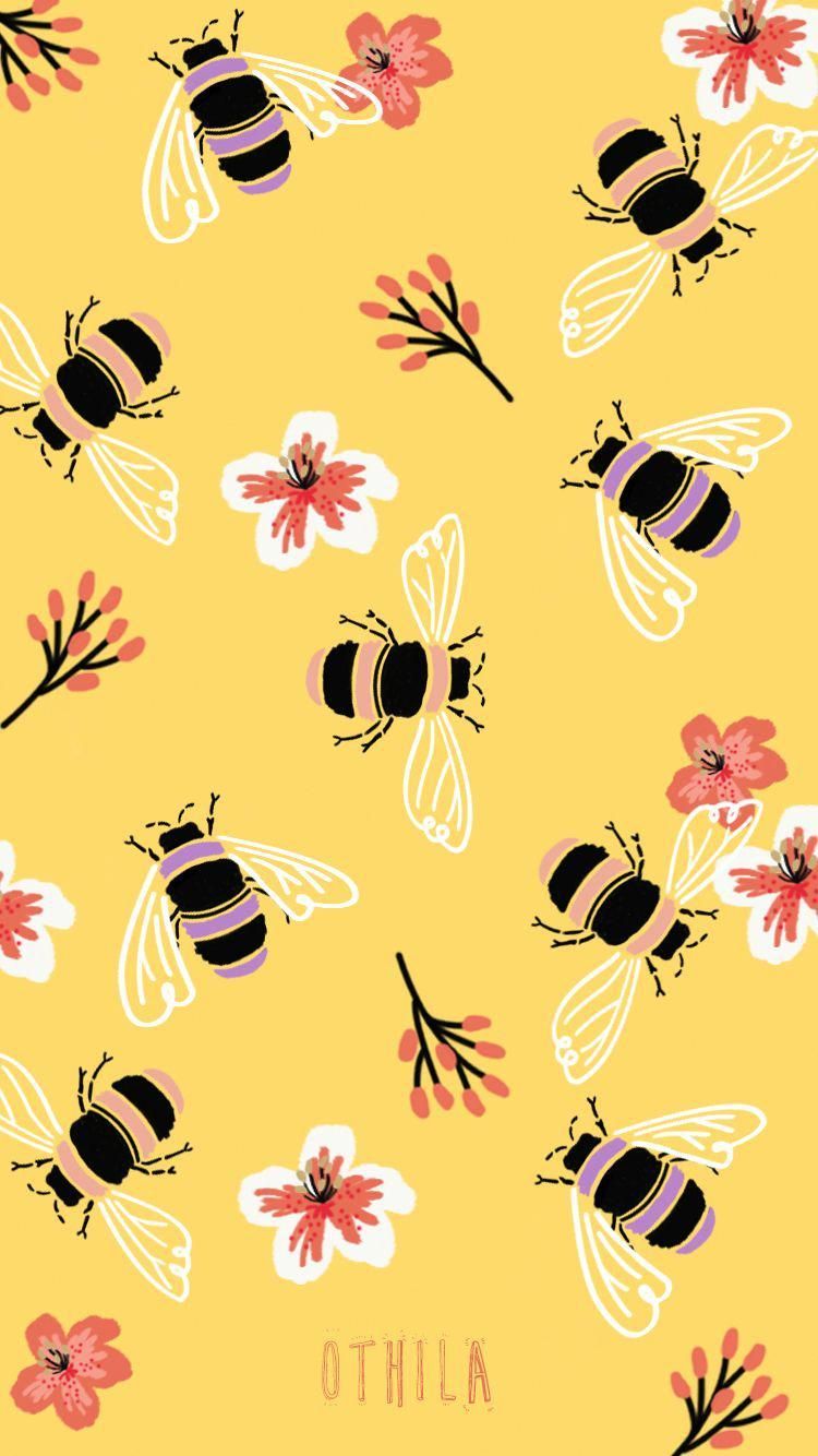 bee #illustration #abeja #wallpaper #yellow #amarillo #creative #botanical #girly #othila #pattern #as. iPhone wallpaper, Yellow wallpaper, Wallpaper iphone cute
