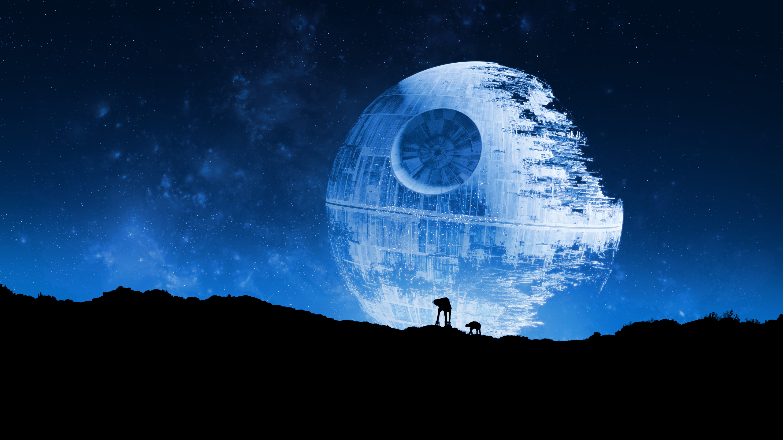 Wallpaper, Star Wars, Death Star, AT AT, space, night sky 2560x1440