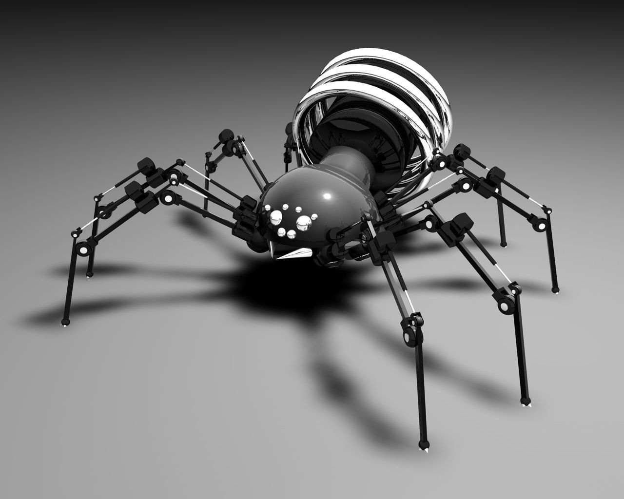 Wallpaper, spider, robot, mechanism, metal, black white 1280x1024