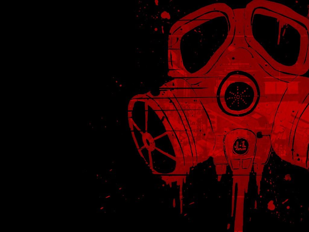 Wallpaper, illustration, gas masks, red, mask, clothing, darkness, costume, computer wallpaper, font, album cover 1024x768