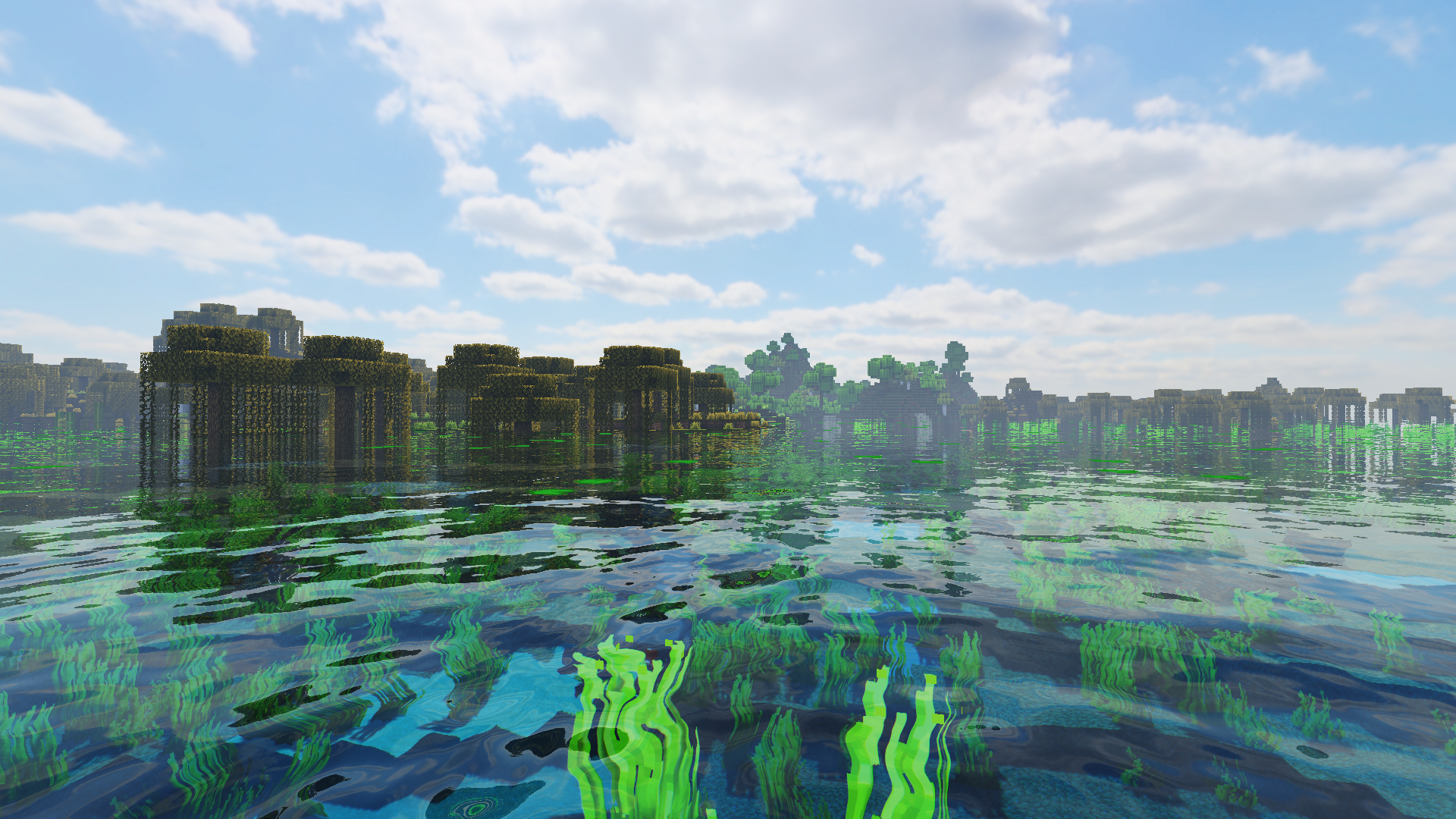 Wallpaper, Minecraft, landscape, nature, swamp, clear sky 1920x1080