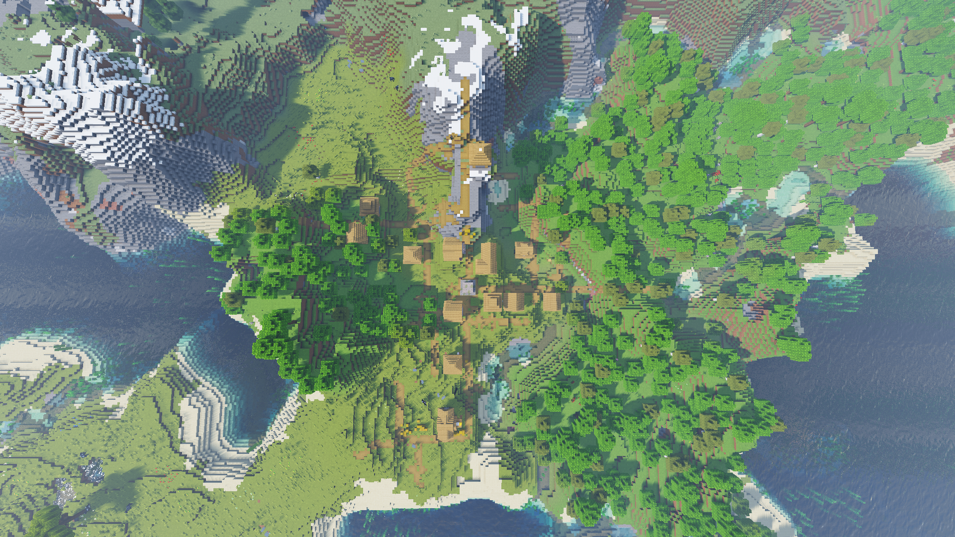 Wallpaper, Minecraft, landscape, aerial view, forest, village 1920x1080