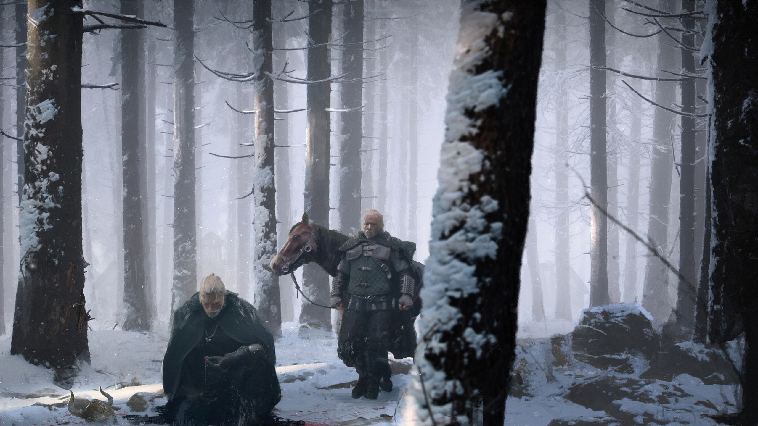 Wallpaper, forest, snow, ice, The Witcher, The Witcher 3 Wild Hunt, Geralt of Rivia, Freezing, weather, season, blizzard, winter storm 2560x1440