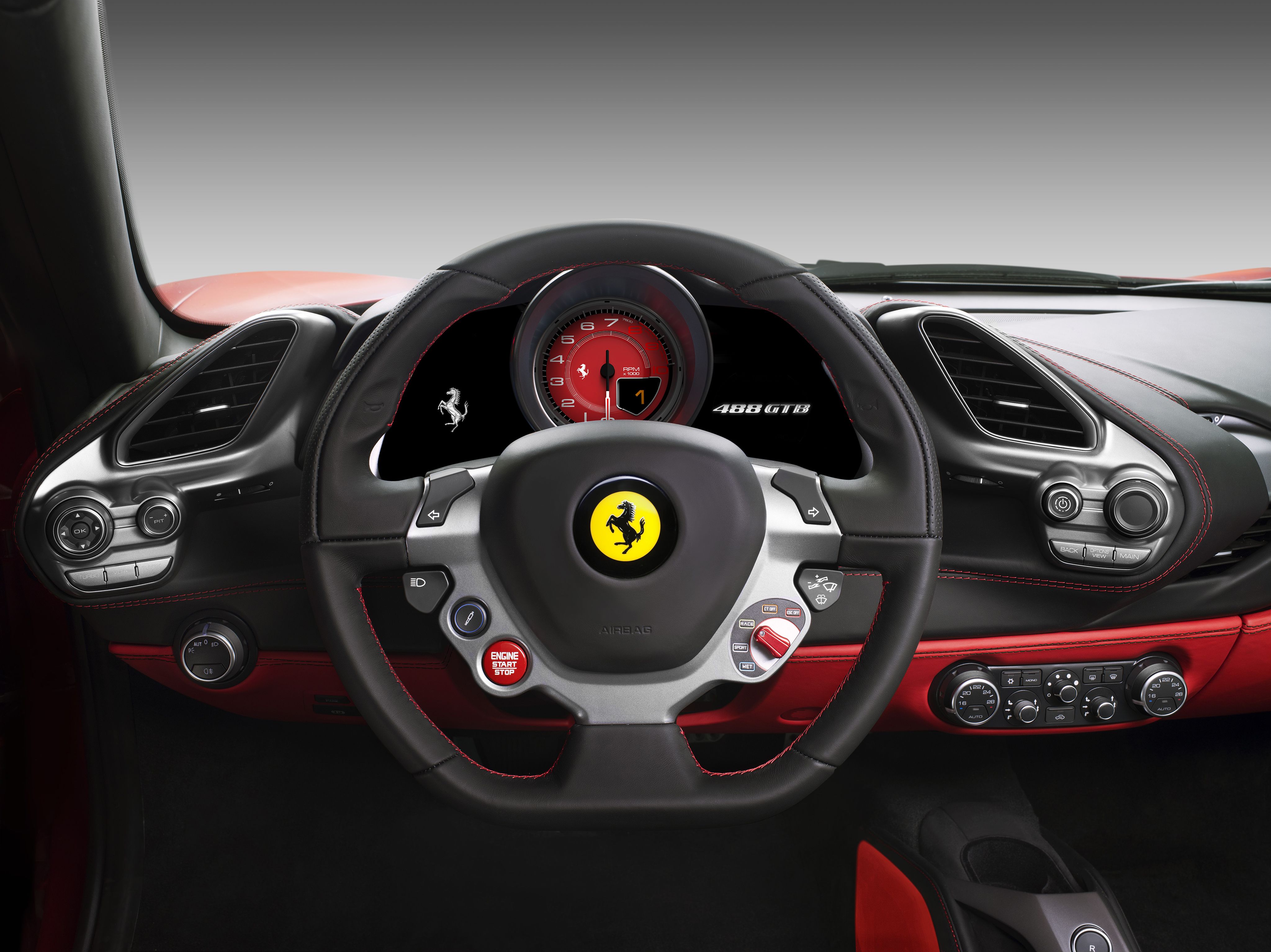 Ferrari 488 GTB Close Up Steering Wheel Wallpaper:4096x3069