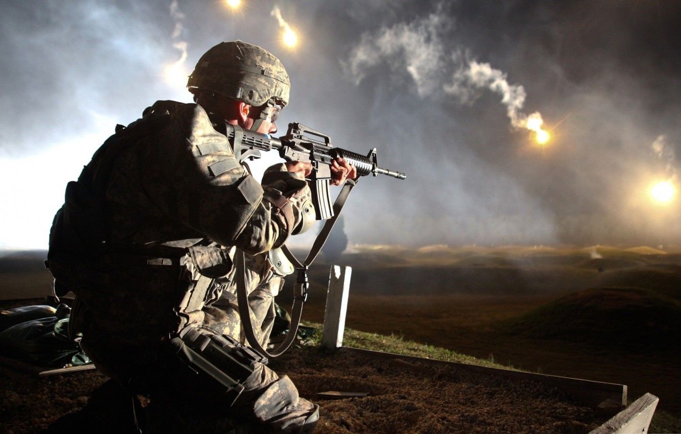 Wallpaper soldier, night, firing, range image for desktop, section оружие