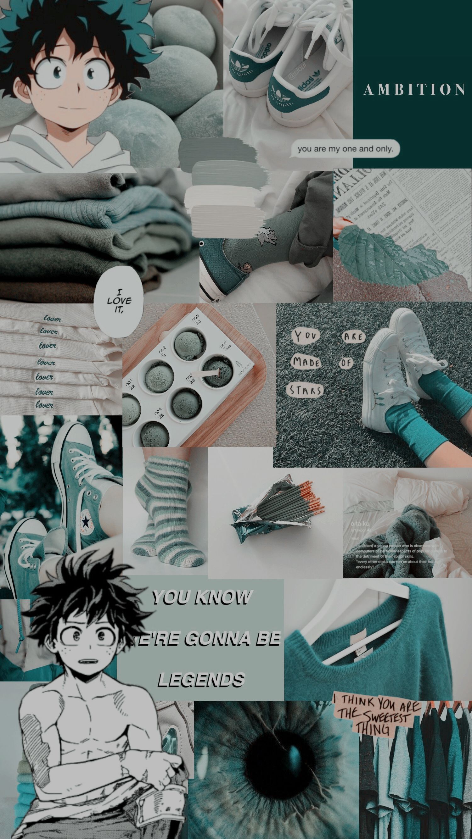 Aesthetic Anime Green Collage Wallpaper