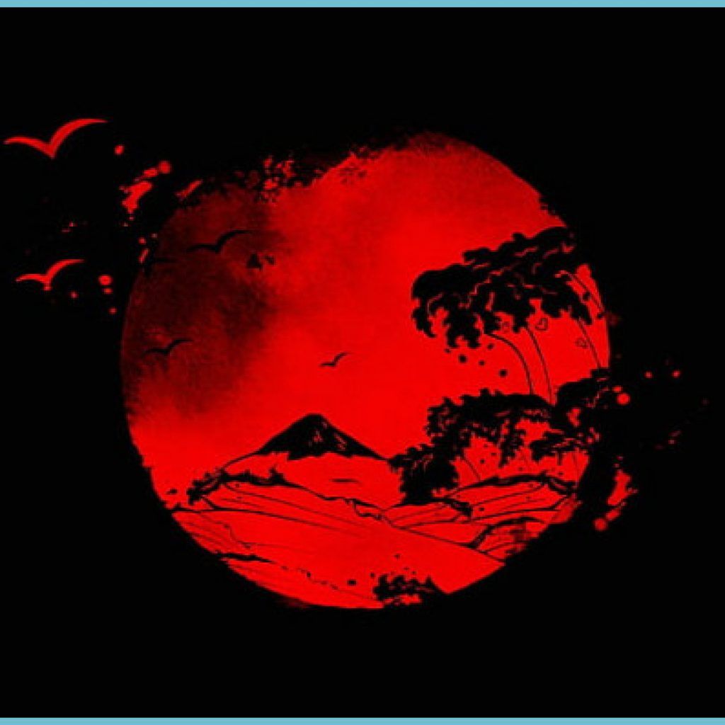 HD Wallpaper: Red Moon Illustration, Japanese, Sun, Drawing Japanese Wallpaper