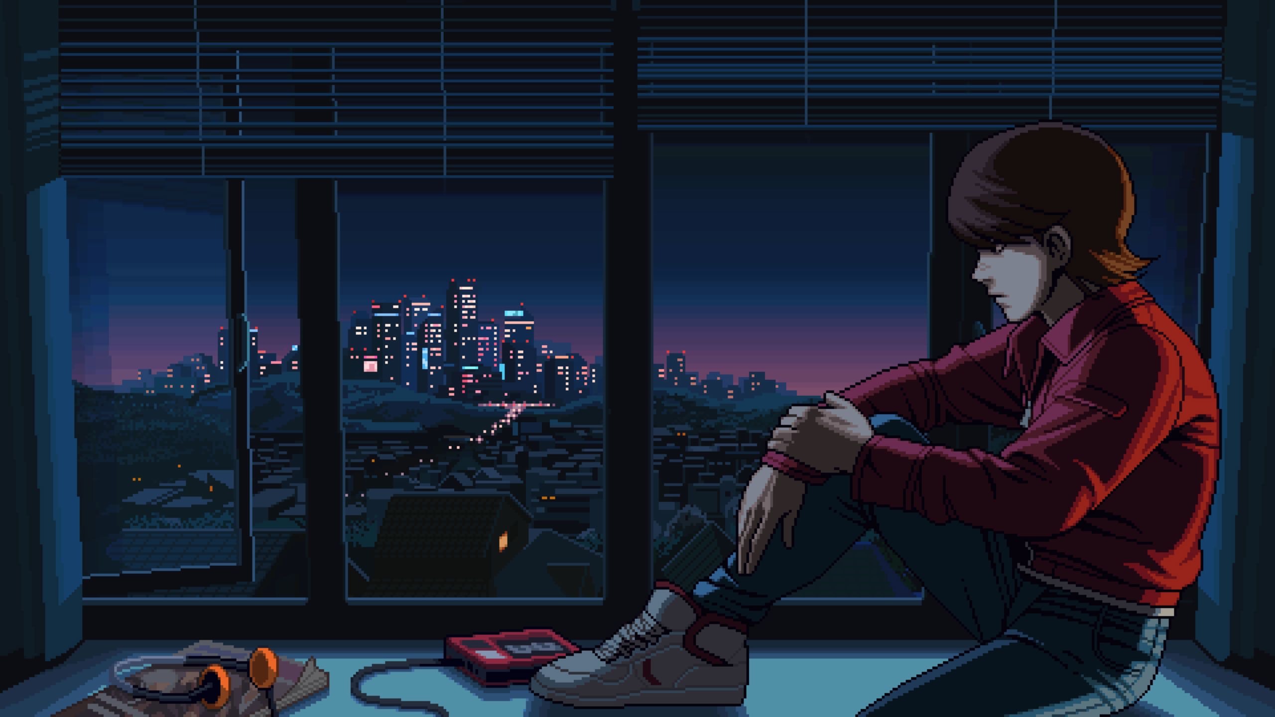 Wallpaper, 198x, 1980s, pixel art, Retro style, Hi Bit Studios, Video Game Art, video games, city, by the window 2560x1440