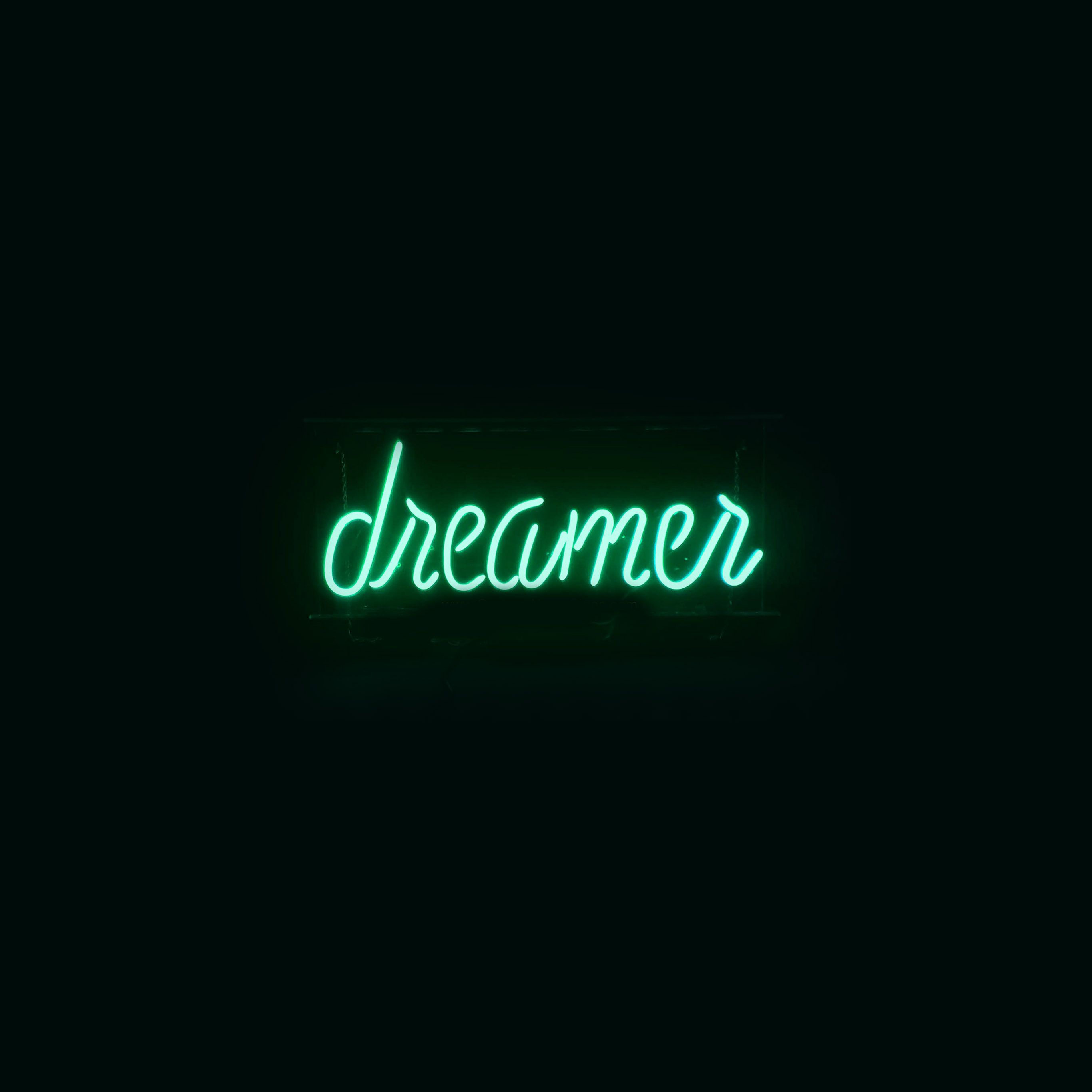 Dreamers Neon Sign Dark Illustration Art Green Wallpaper