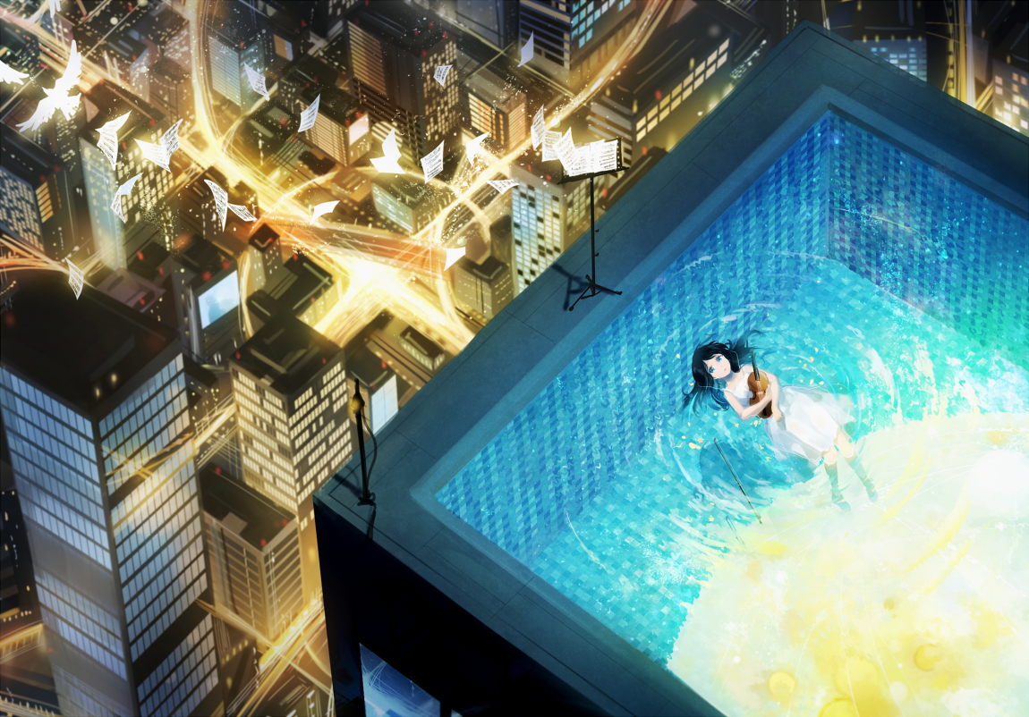 #swimming pool, #anime girls, #long hair, wallpaper. Mocah HD Wallpaper