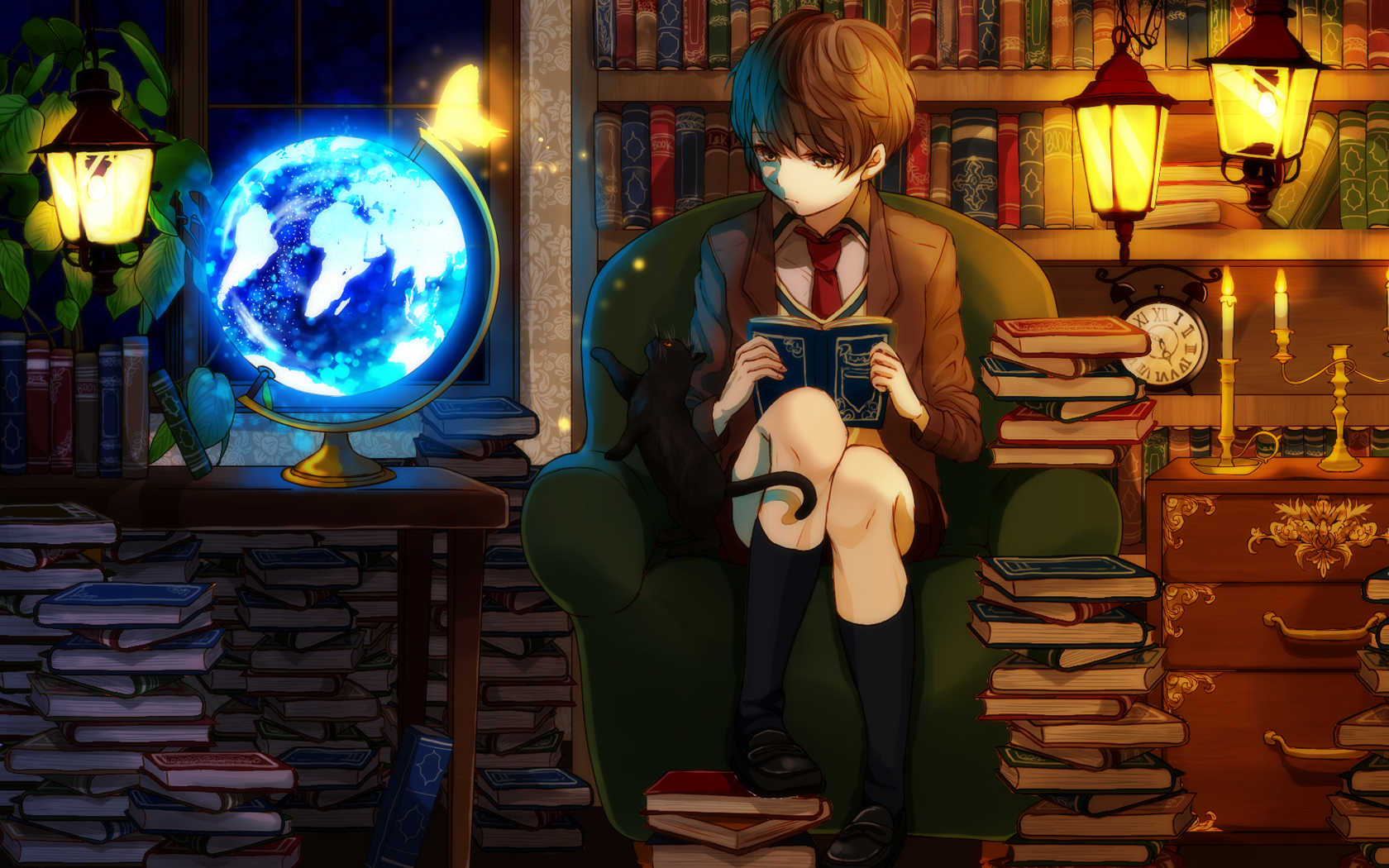 #anime, #anime boys, #library, wallpaper. Mocah HD Wallpaper