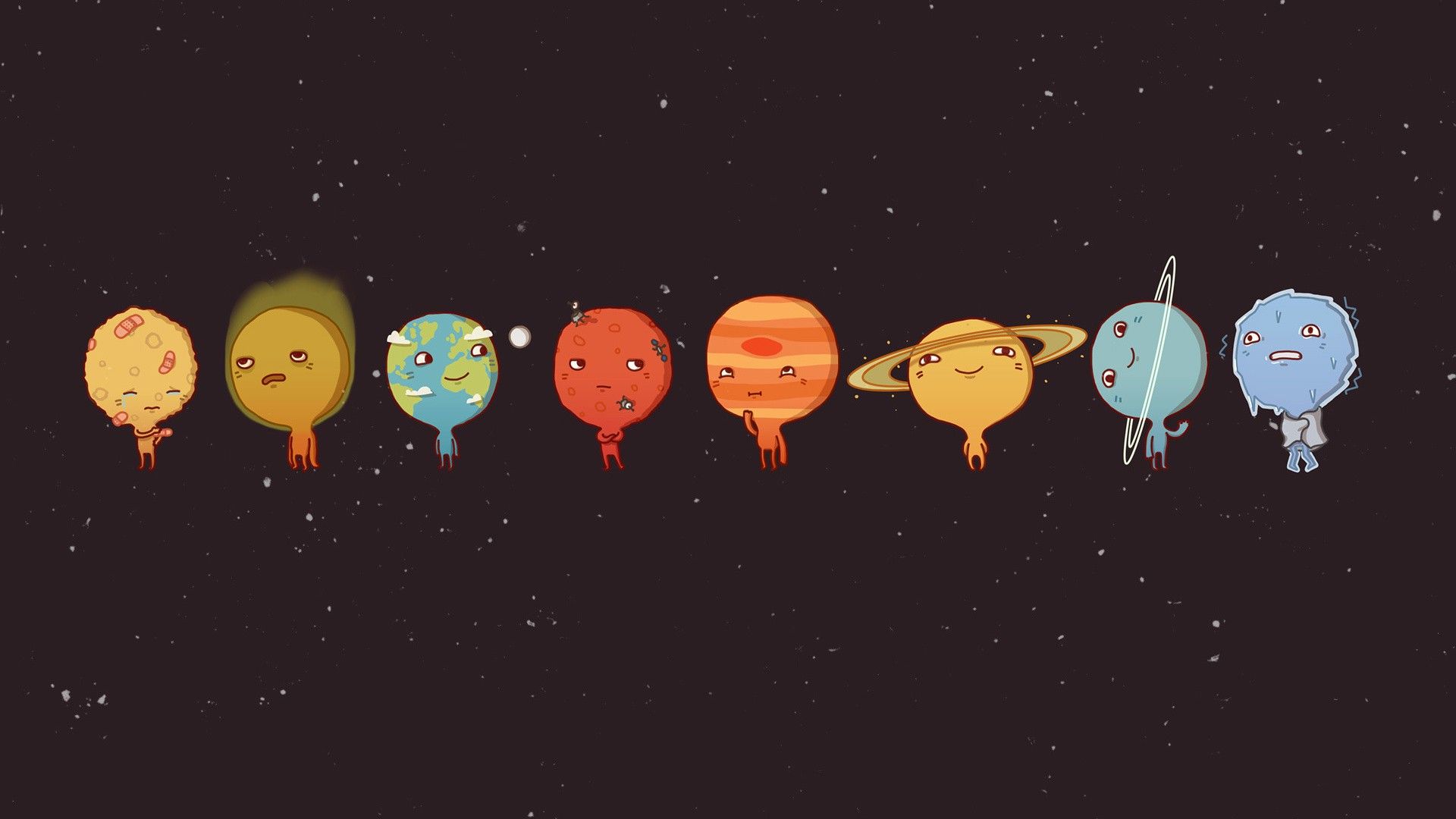 Wallpaper, illustration, planet, humor, vehicle, Earth, cartoon, Solar System, screenshot, astronomical object 1920x1080